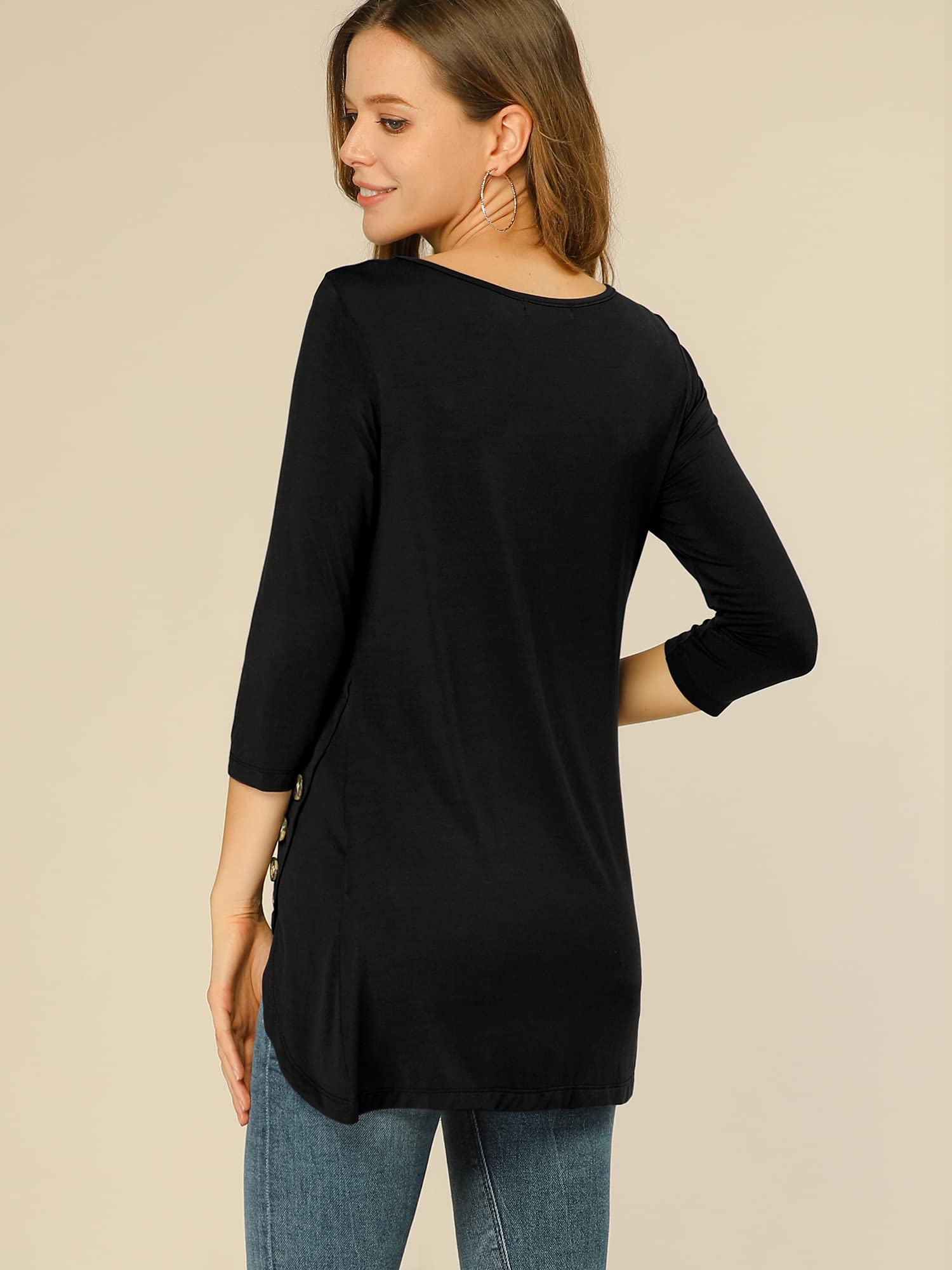 Allegra K Women's Loose Asymmetrical Hem Tunic T-Shirt - 3/4 Sleeve Round Neck Casual Basic Top for Spring 2025 | Perfect for Work, Weekend Outfits & Layering