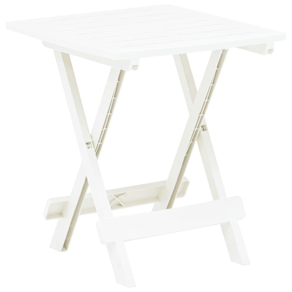 SKM Folding Patio Table - White Plastic Outdoor Side Table 17.7