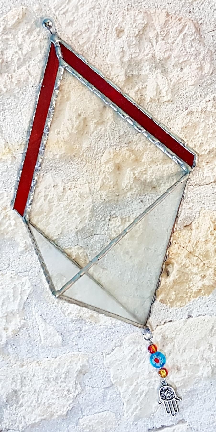 Transparent Diamond-Shaped Stained Glass Terrarium with Red Frame - Indoor Planter for Succulents, Air Plants & Home Decor | Perfect for Gardening, Office Desk & Unique Gift Ideas