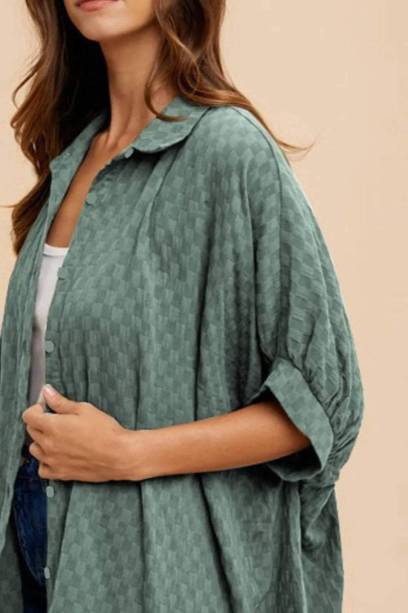Annie Wear Women's Checkered Button Up Half Sleeve Shirt - Casual Office & Summer Outfit Essential