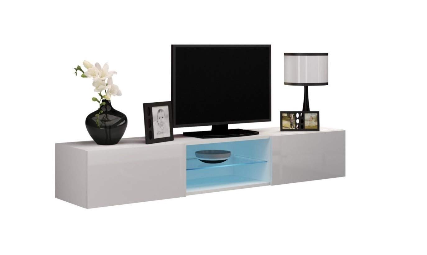 VIGO Glass TV Stand for Flat Screen TVs - Modern White TV Stand with Tempered Glass - Perfect for Living Room, Bedroom & Home Theater Setup