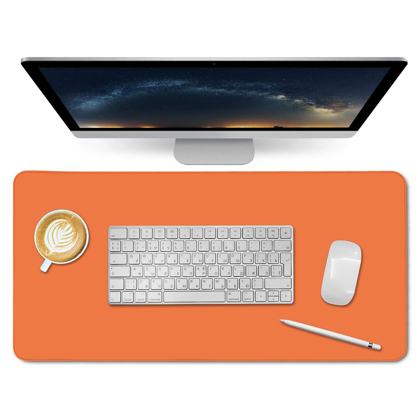 Eco-Friendly Cork & Leather Desk Mat - Waterproof Office Pad for Work & Gaming (Orange, 24x12Inch)