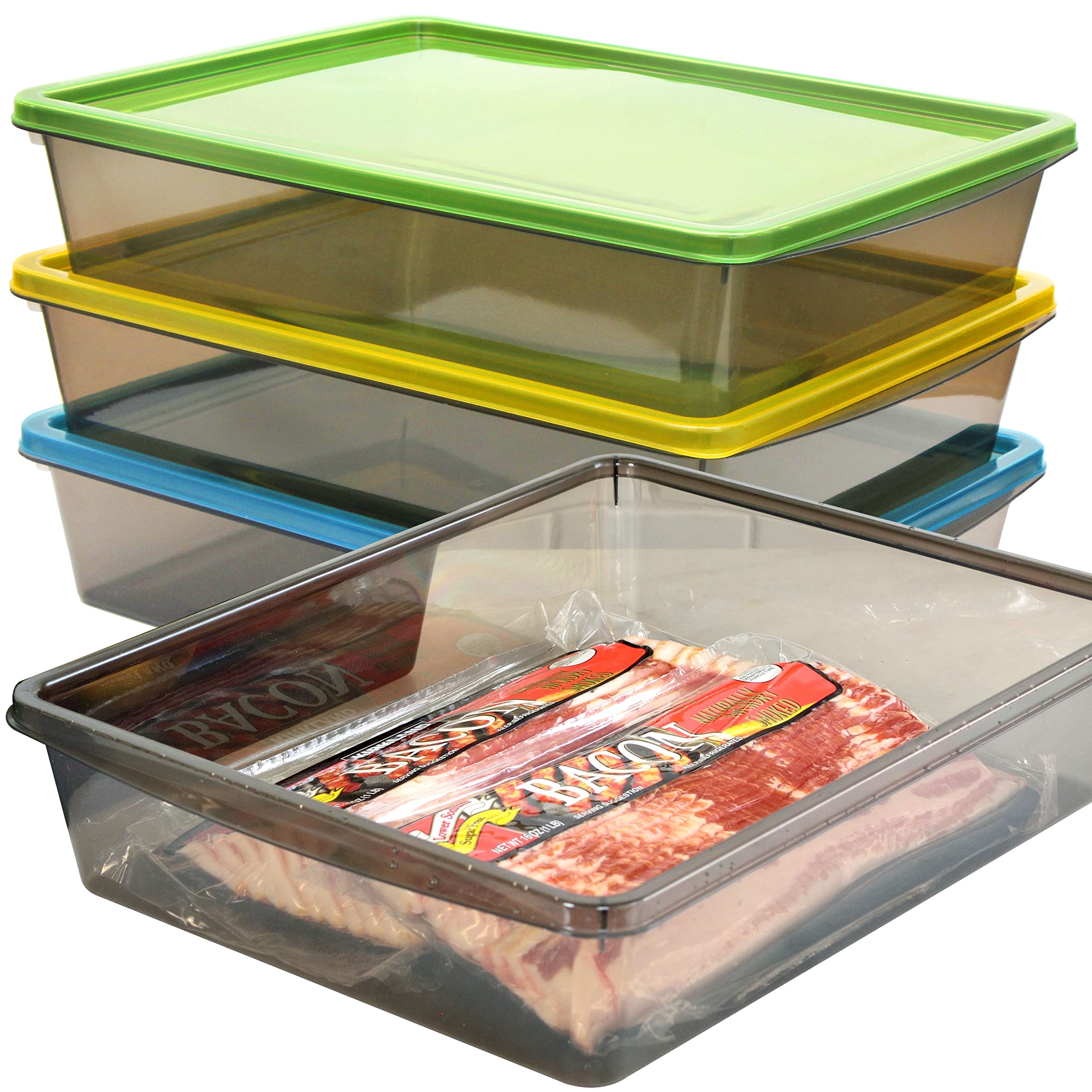 Youngever 3-Pack 1.3 Gallon Plastic Food Storage Containers with Lids - Airtight Bacon & Meat Storage Containers for Kitchen, Fridge & Meal Prep Organization