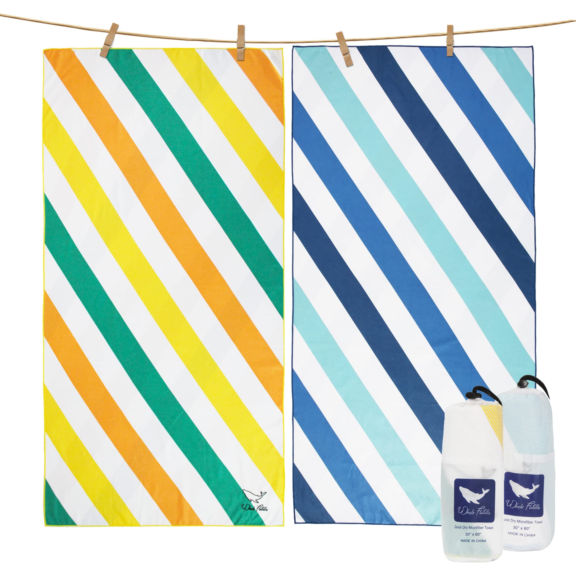 Whale Flotilla 2 Pack Quick Dry Beach Towels - Oversized 35