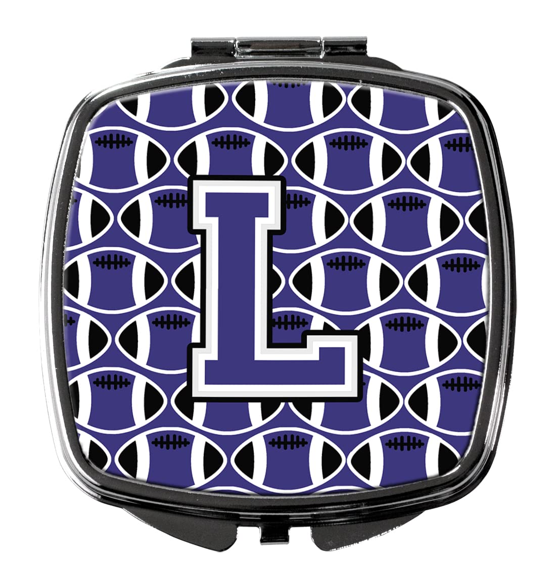 Caroline's Treasures CJ1068-LSCM Purple & White Letter L Football Compact Mirror - Portable Folding Handheld Travel Makeup Mirror for Women & Girls | Perfect Gift for Football Fans, Travel Essentials, and Everyday Touch-Ups