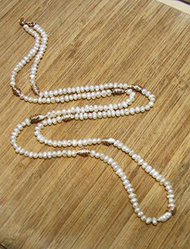 OOAK Long Natural Freshwater Pearl Necklace with 14K Solid Yellow Gold Wire - 30 Inch Elegant Bridal Jewelry for Weddings, Anniversaries & Special Occasions | Perfect Gift for Her