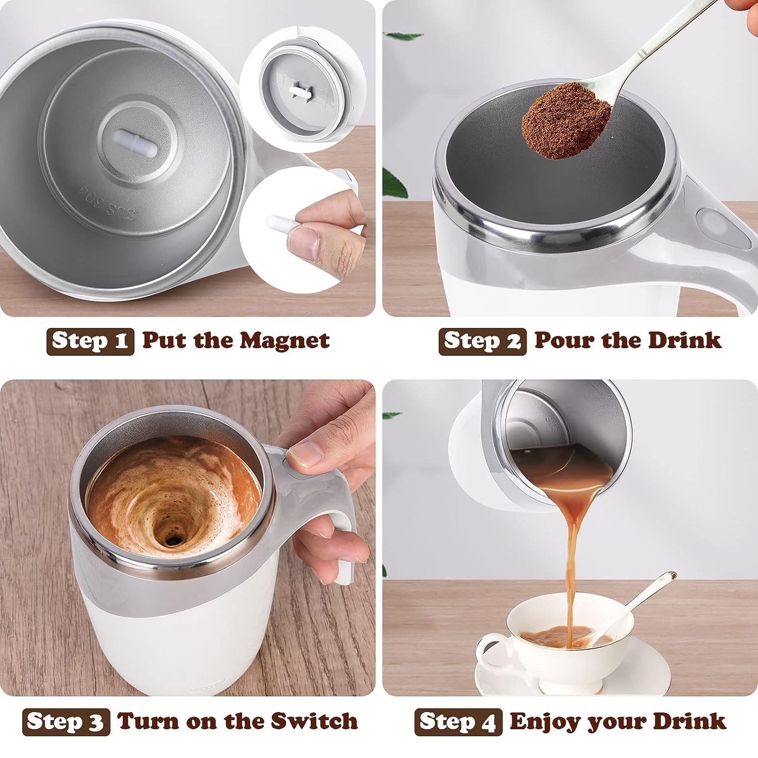 Milex SMART SELF-STIRRING CUP - Electric Stirring Mug for Coffee, Tea & Hot Beverages - Perfect for Office, Travel & Home Use