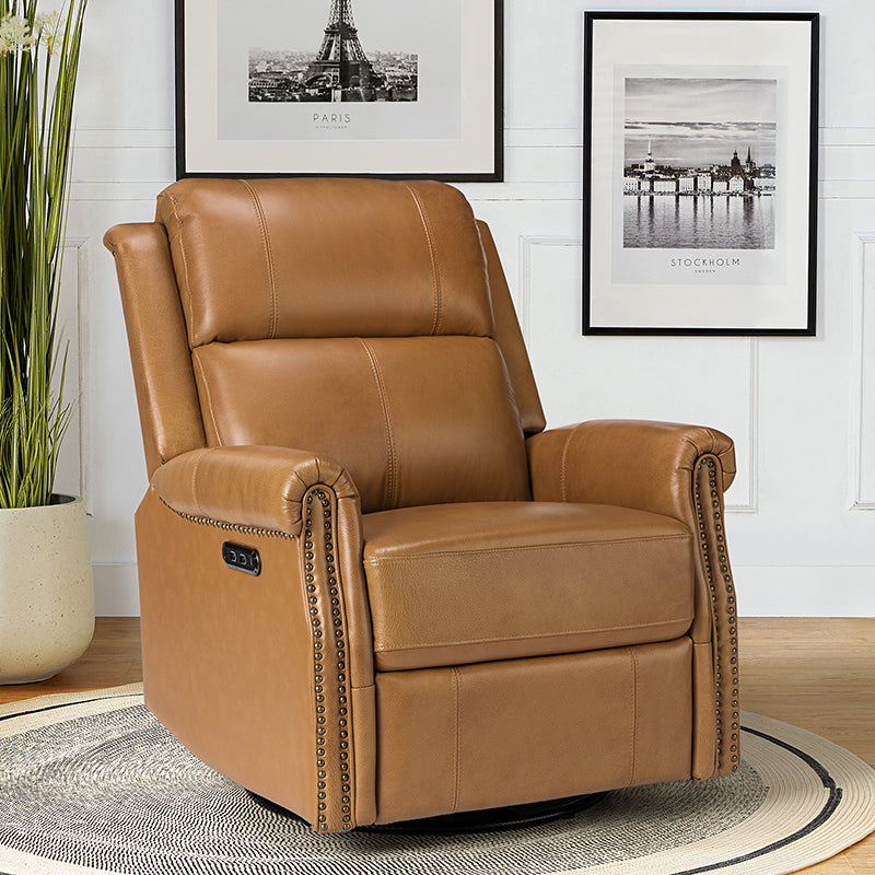 Kaietan Genuine Leather Power Rocking Recliner Chair - Adjustable Electric Massage Recliner Sofa for Living Room, Home Theater & Office Relaxation