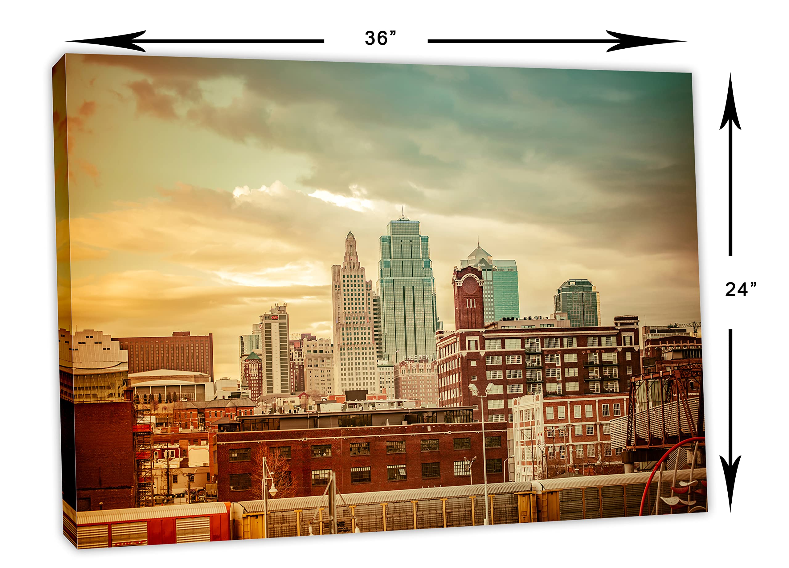 36 x 24 Kansas City MO Canvas Print - Premium Wall Art for Home Decor, Living Room & Office - Missouri Landscape Painting