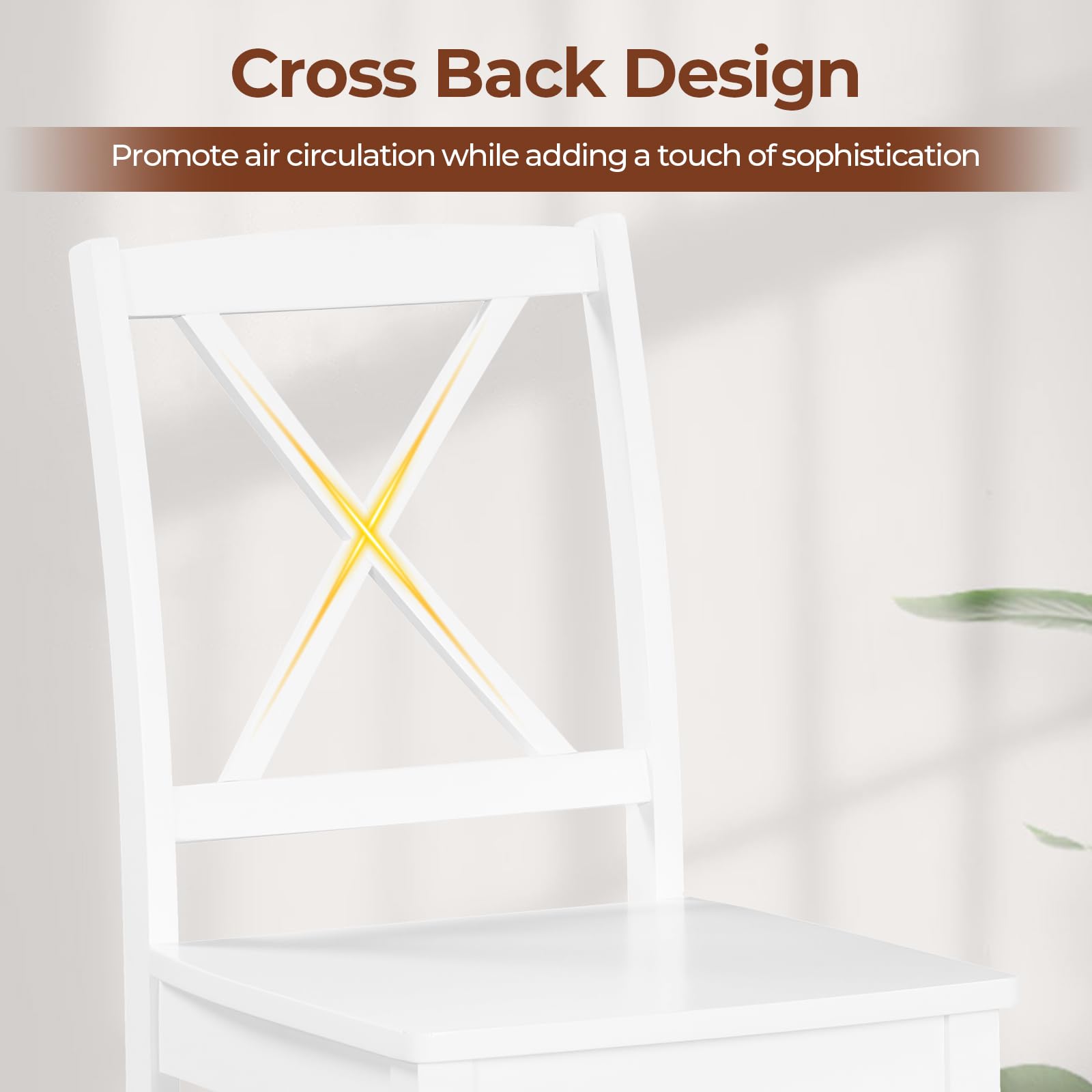 Giantex Set of 4 White Wooden Dining Chairs - Armless Kitchen Chairs with Rubber Wood Legs & Curved Backrest - Farmhouse Cross Back Design - Sturdy 400 LB Capacity - Perfect for Dining Room, Kitchen, Restaurant, and Cafe Use