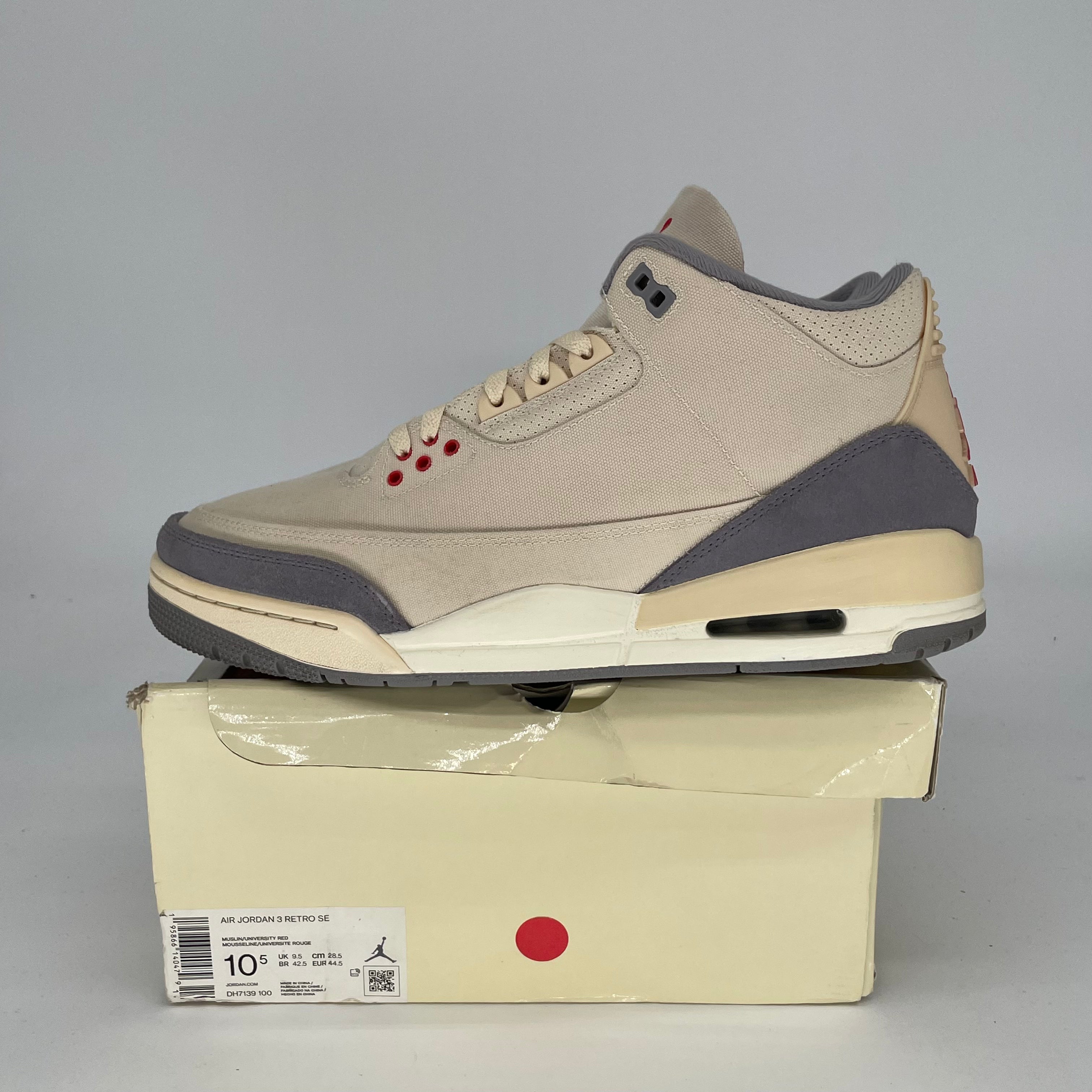 AIR JORDAN 3 MUSLIN Sneakers - Men's Size 10.5/Women's Size 12 - Style DH7139 - 100% Authentic - Perfect for Basketball, Streetwear & Casual Outfits