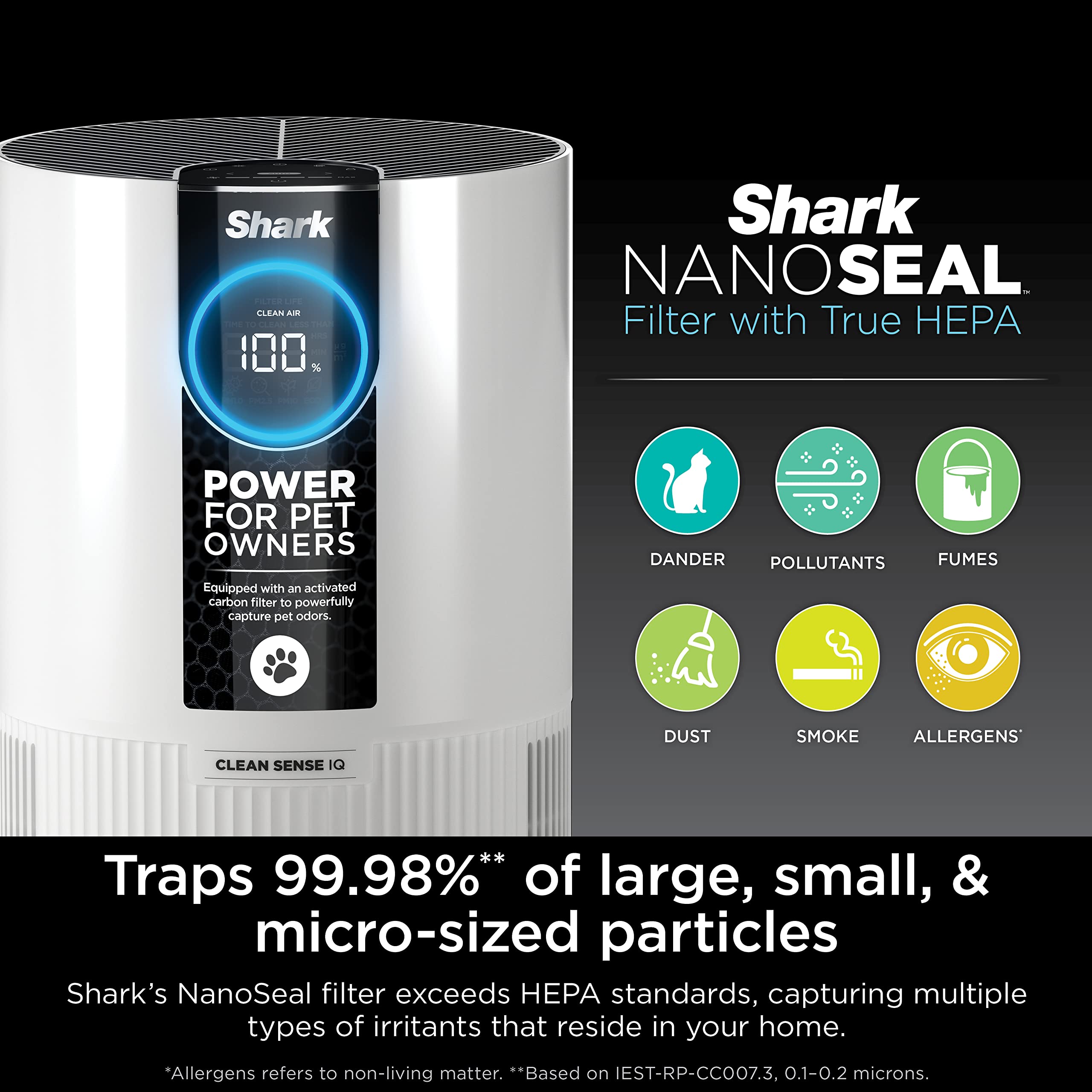 Shark HP102PET HEPA Air Purifier for Home - Captures 99.98% of Allergens, Pet Dander, Dust & Odors | 500 Sq Ft Coverage for Bedroom, Small Rooms | Ideal for Pet Owners & Allergy Sufferers | Eliminates Pet Hair, Smoke & Airborne Particles for Cleaner Breathing