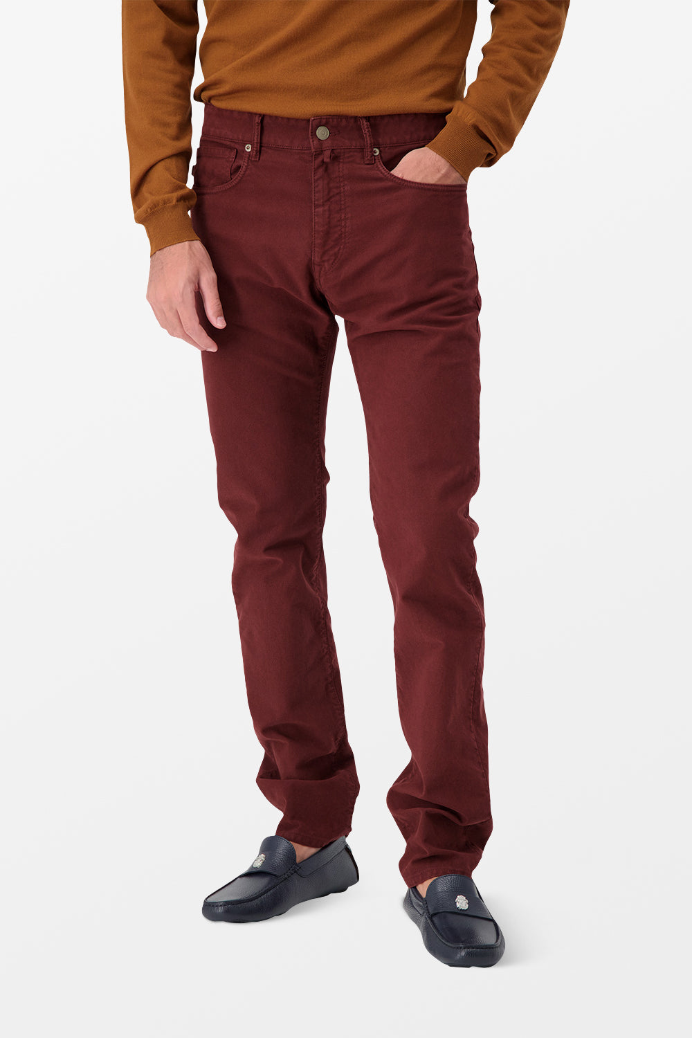 Incotex Burgundy Casual Trousers for Men | Comfortable Slim Fit Pants | Perfect for Office, Travel & Everyday Wear
