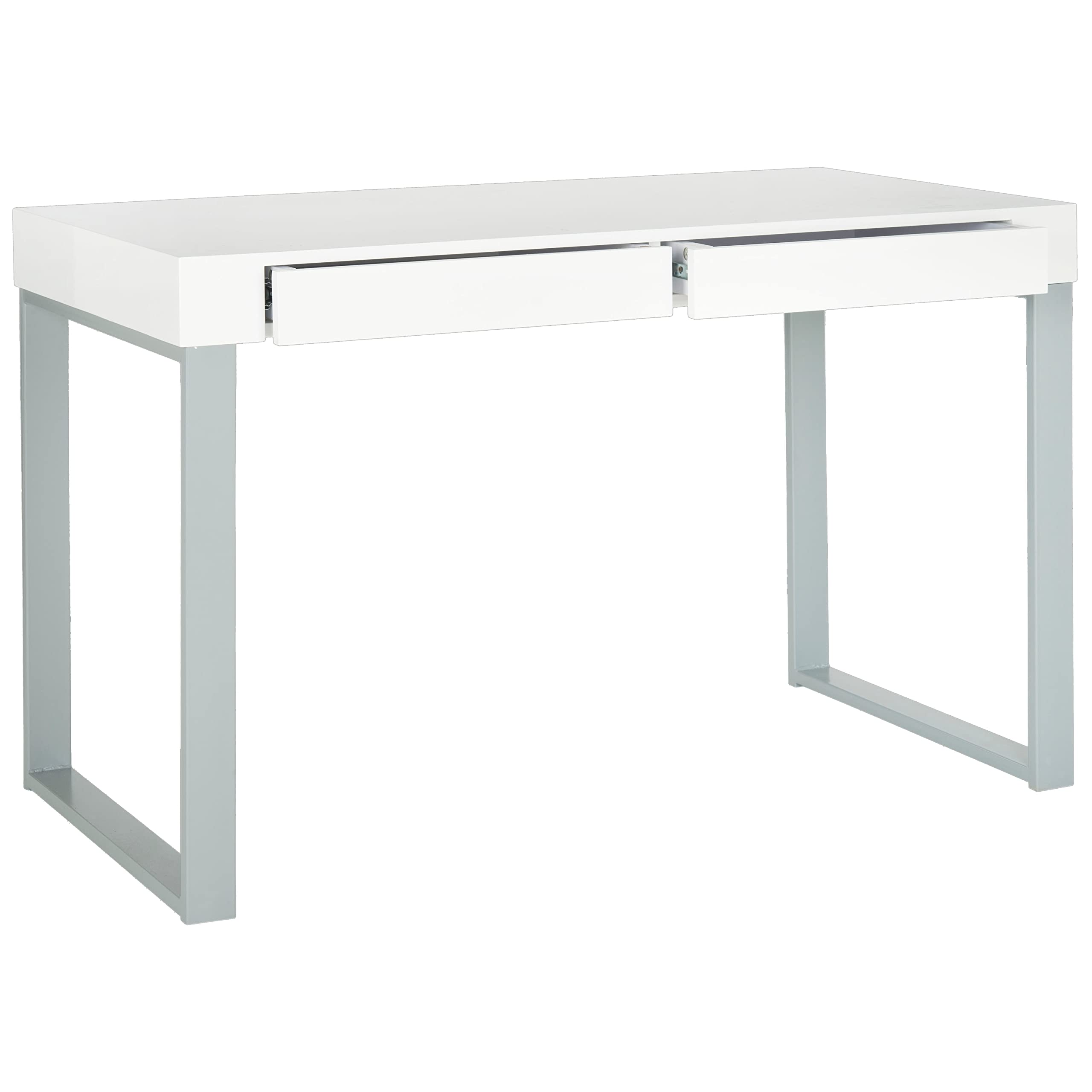 SAFAVIEH Barton White and Grey Modern Home Office Desk - Stylish Writing Desk for Small Spaces, Study Room, or Work from Home Setup