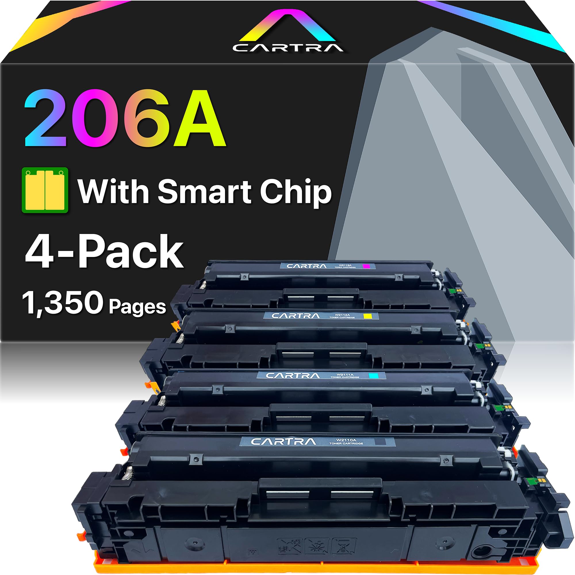 CARTRA 206A Toner Cartridge Replacement with Chip - Compatible with HP 206A 206X for Color LaserJet Pro MFP M283fdw M283cdw M283fdn M282mw M255dw M255nw M283 M255 Printers (W2110A W2110X) - High Yield 4-Pack - Perfect for Home & Office Printing Needs