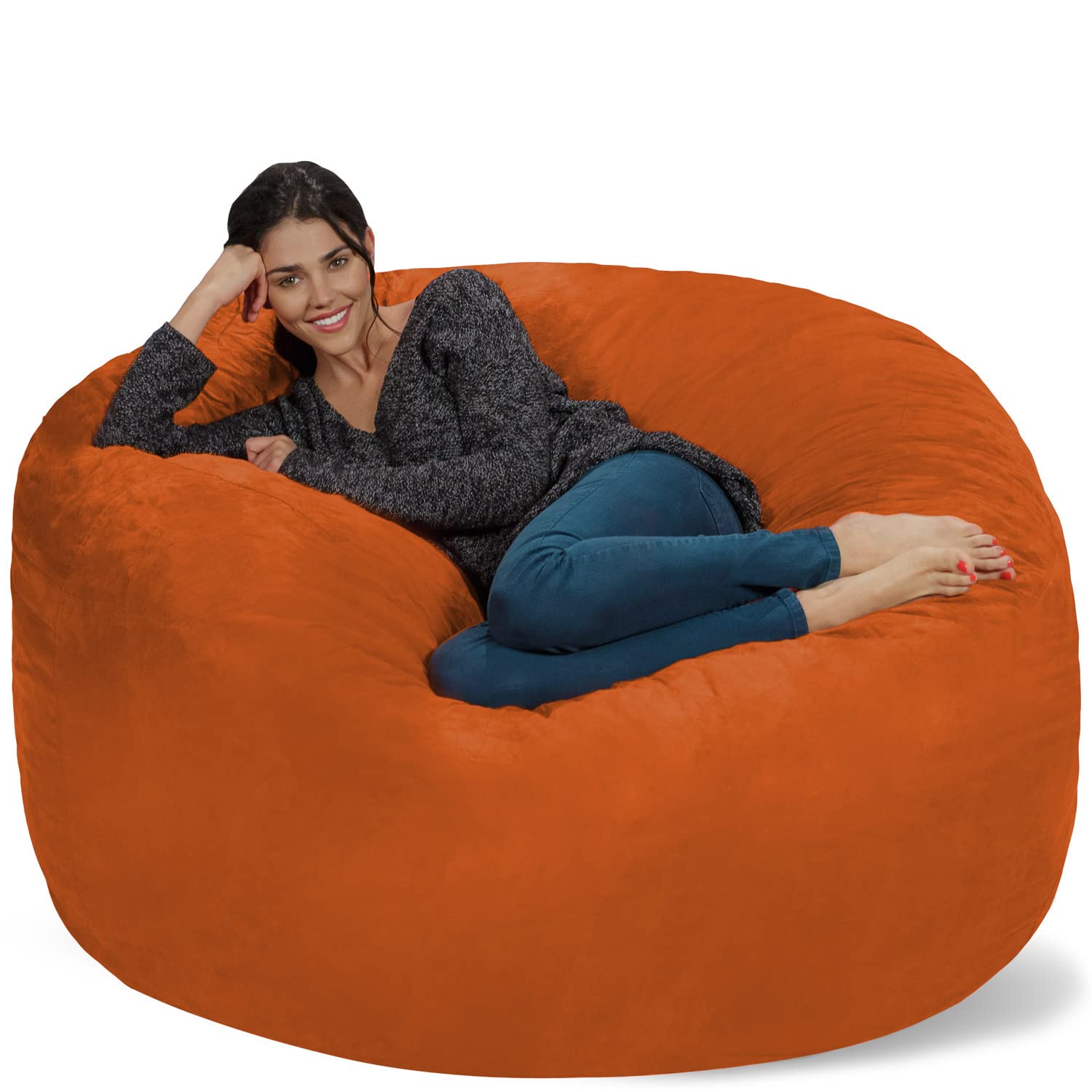 Chill Sack 5' Giant Memory Foam Bean Bag Chair - Ultra Soft Microfiber Cover in Tangerine Orange - Perfect for Living Rooms, Game Rooms & Dorm Lounging