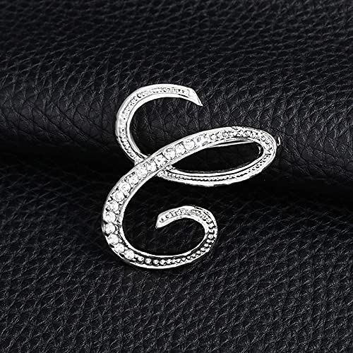 DFHH Fashion Brooch - Elegant Rhinestone Letter Pin for Women & Men, Silver Metal Jewelry Accessory for Suits, Shirts & Blouses | Perfect for Weddings, Office Wear & Gift Giving (Color: C)