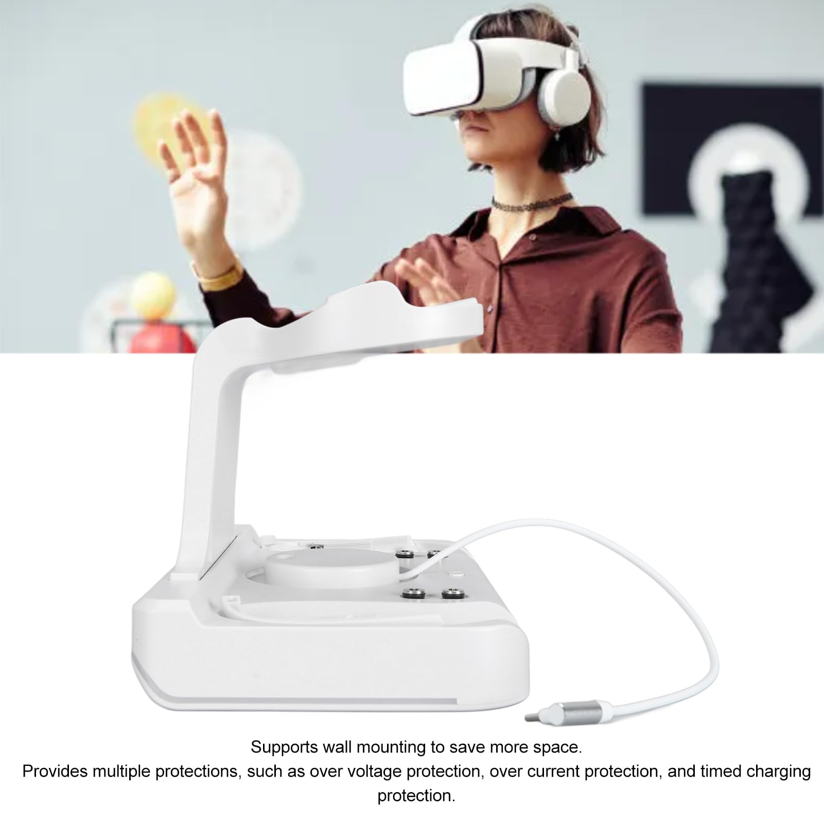 VR Charging Station with RGB Lighting, Wall Mount & Fast Charging, 2x1800mAh Controller Dock - White | Perfect for Oculus Quest 2, Meta Quest 3, PSVR2 & More Gaming Accessories