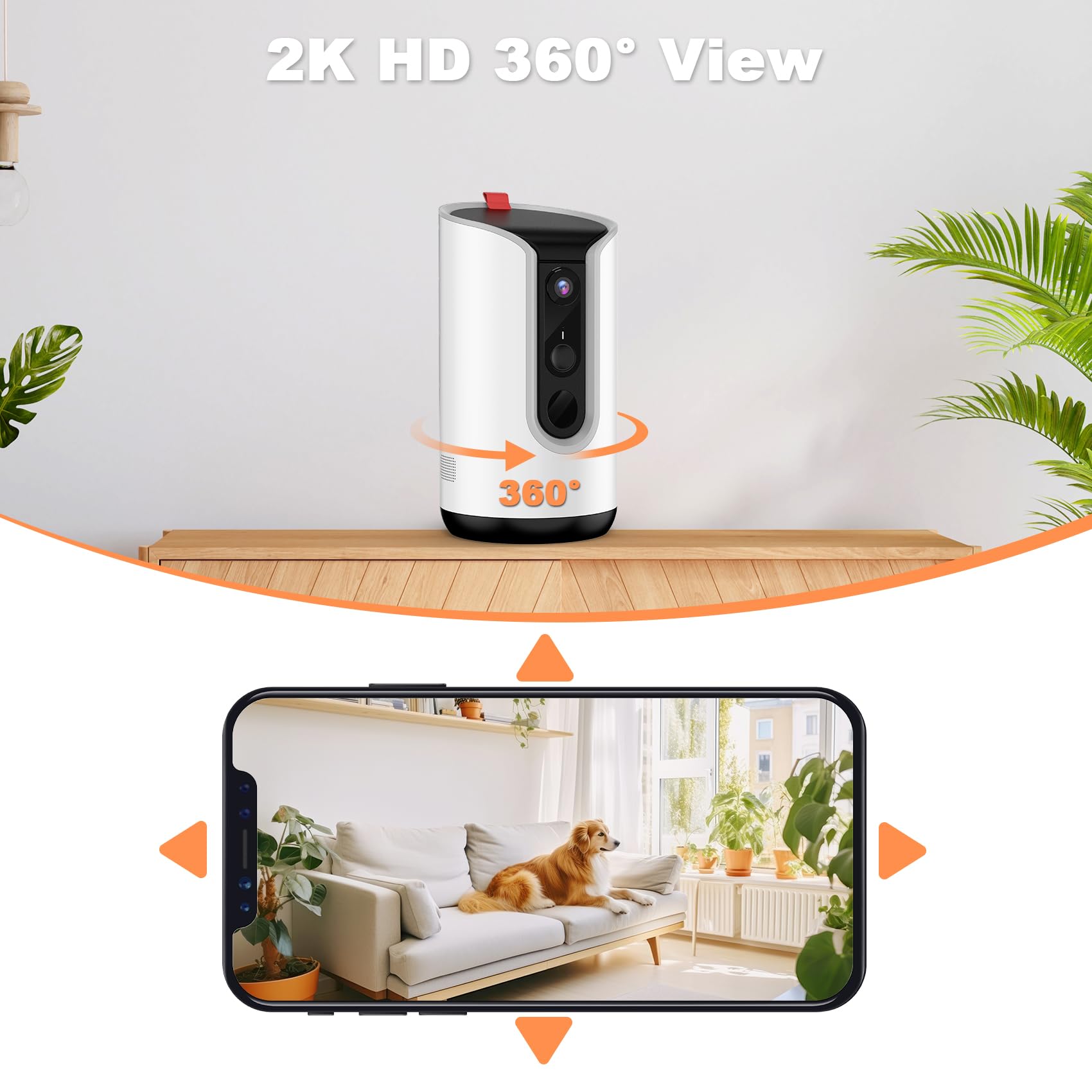 2K Pet Camera with AI Tracking & Treat Dispenser - 360° Security Dog Monitor with Motion Alerts, 2-Way Audio & Local Storage - Perfect for Pet Monitoring at Home or Office (Works with Phone App)