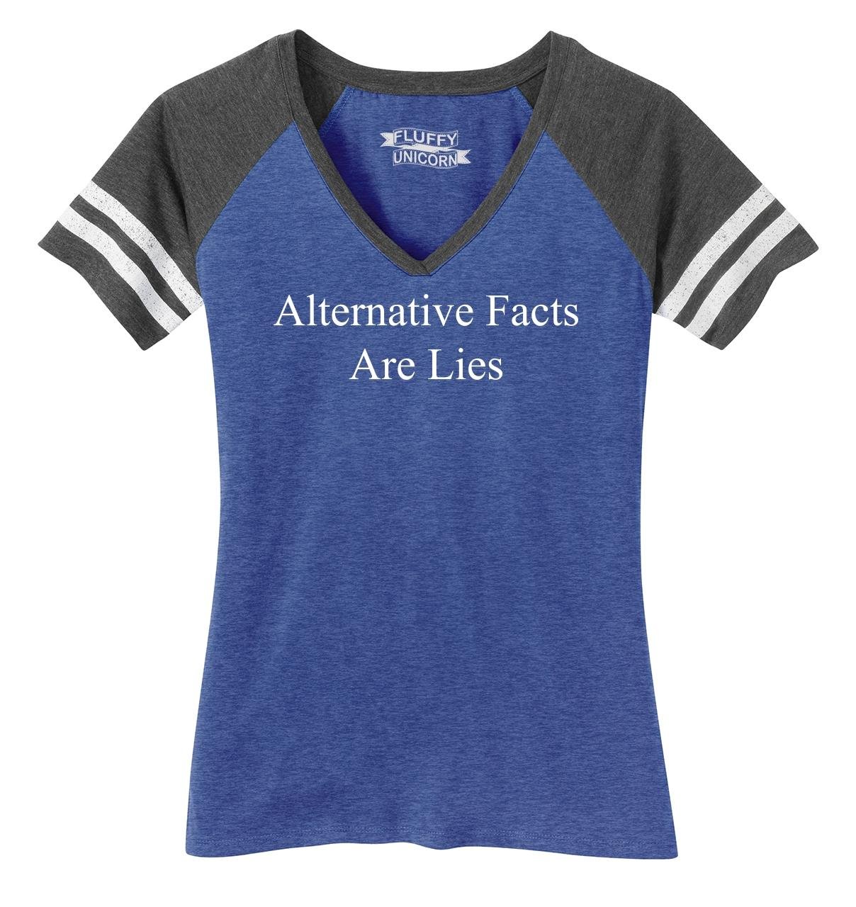 Funny Anti-Trump V-Neck T-Shirt for Women - 'Alternative Facts Are Lies' Political Satire Tee - Perfect for Protests, Comedy Shows & Liberal Events