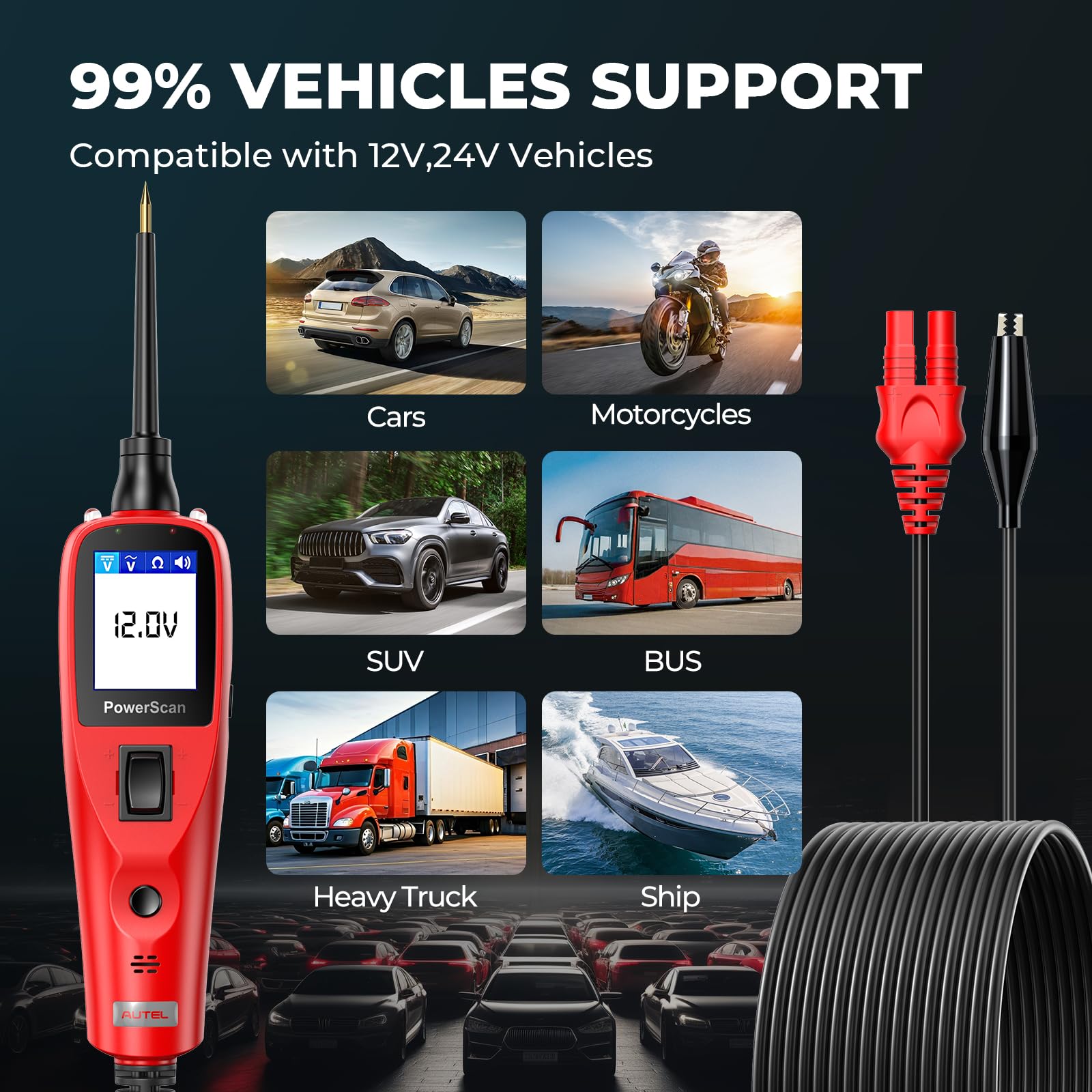 Autel PowerScan PS100 Automotive Circuit Tester 2025 - 12-24V Digital Multimeter with Relay & Diode Testing, 20FT Extra Cord for Electrical Short/Open Circuit Detection - Perfect for Car Repair, DIY Auto Diagnostics & Professional Mechanic Use