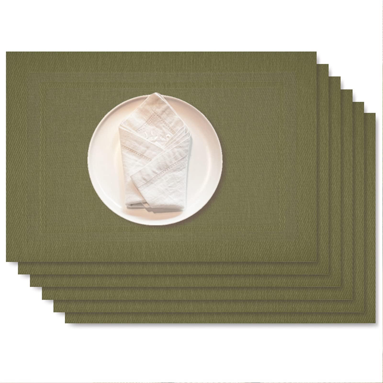 6-Pack PVC Heat-Resistant Placemats Set - Double Sided Washable Table Mats for Kitchen, Dining & Restaurant Use - Easy to Clean & Durable - Green Color Place Settings for Everyday Meals & Entertaining