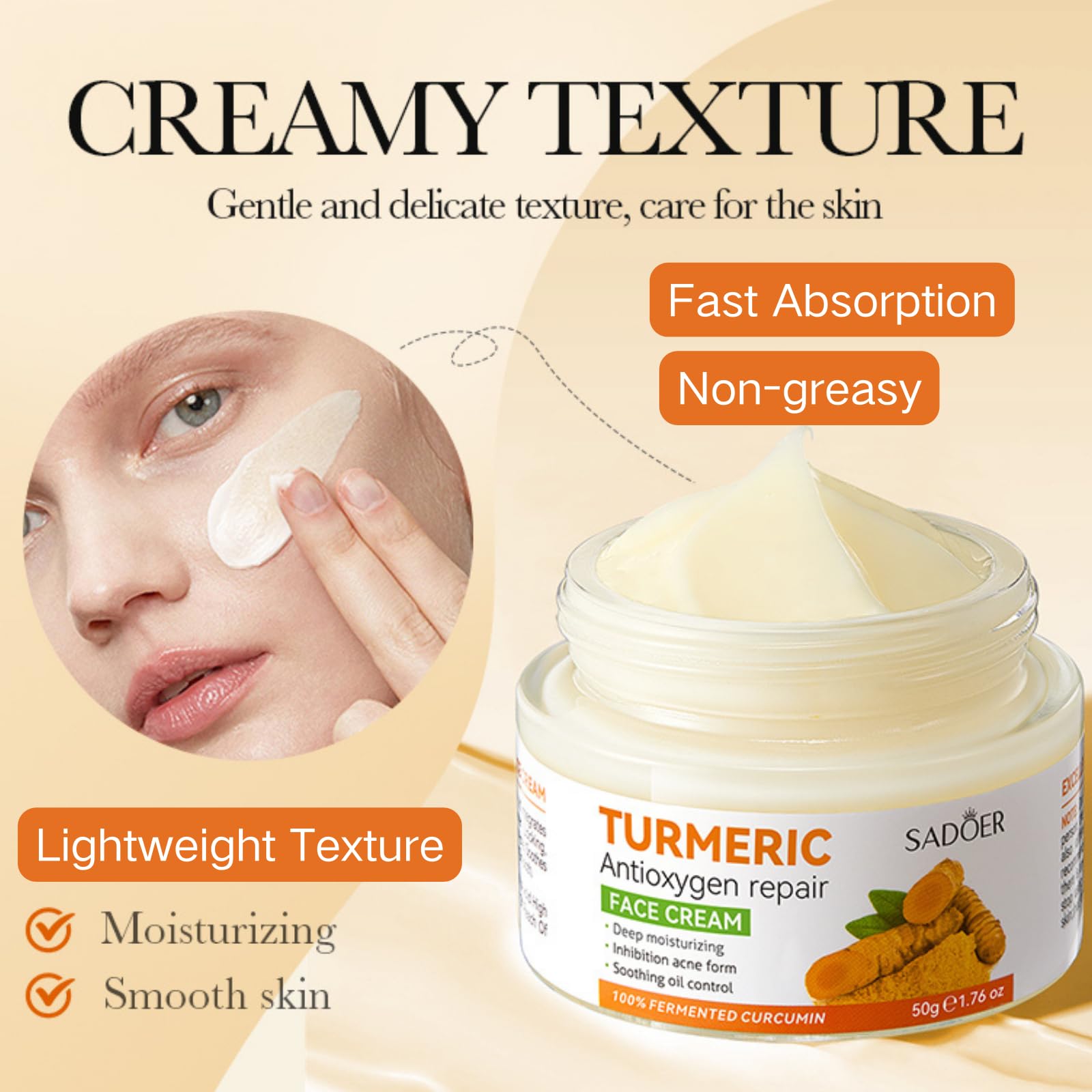 Turmeric Face Cream for Dry & Oily Skin - Hydrating Anti-Aging Moisturizer for Women - Korean Skincare for Acne Care & Daily Use