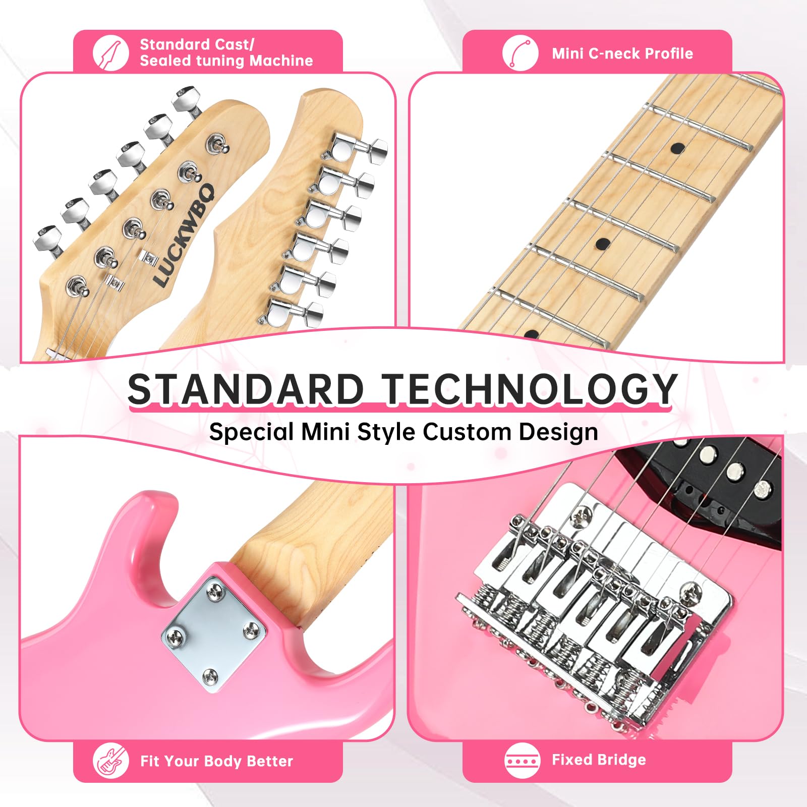 **30 Inch Kids Electric Guitar Beginner Kit - ST Style Mini Electric Guitar for Boys & Girls with 5W Amp, Strap, Gig Bag, Strings, Tuner & Picks (Pink) - Perfect for Learning, Practice & Home Performances**