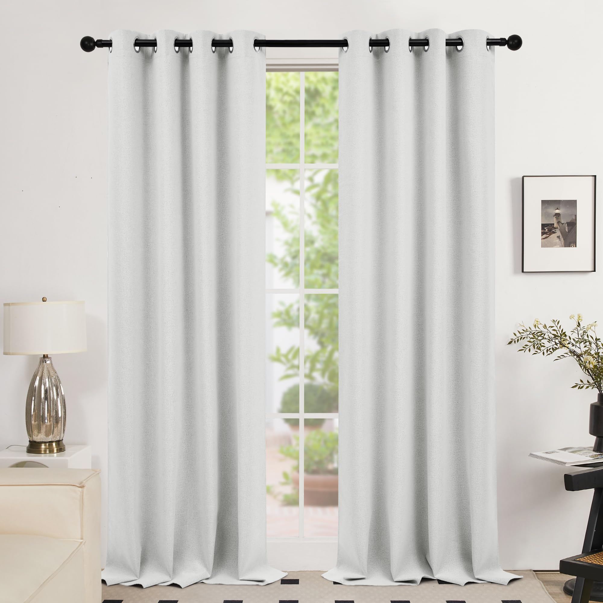 Deconovo Blackout Curtains - Linen Room Darkening Curtains with Grommets (52x95 Inches, 2 Panels, Greyish White) for Bedroom, Living Room & Nursery - Perfect for Light Sleepers, Home Theater & Privacy