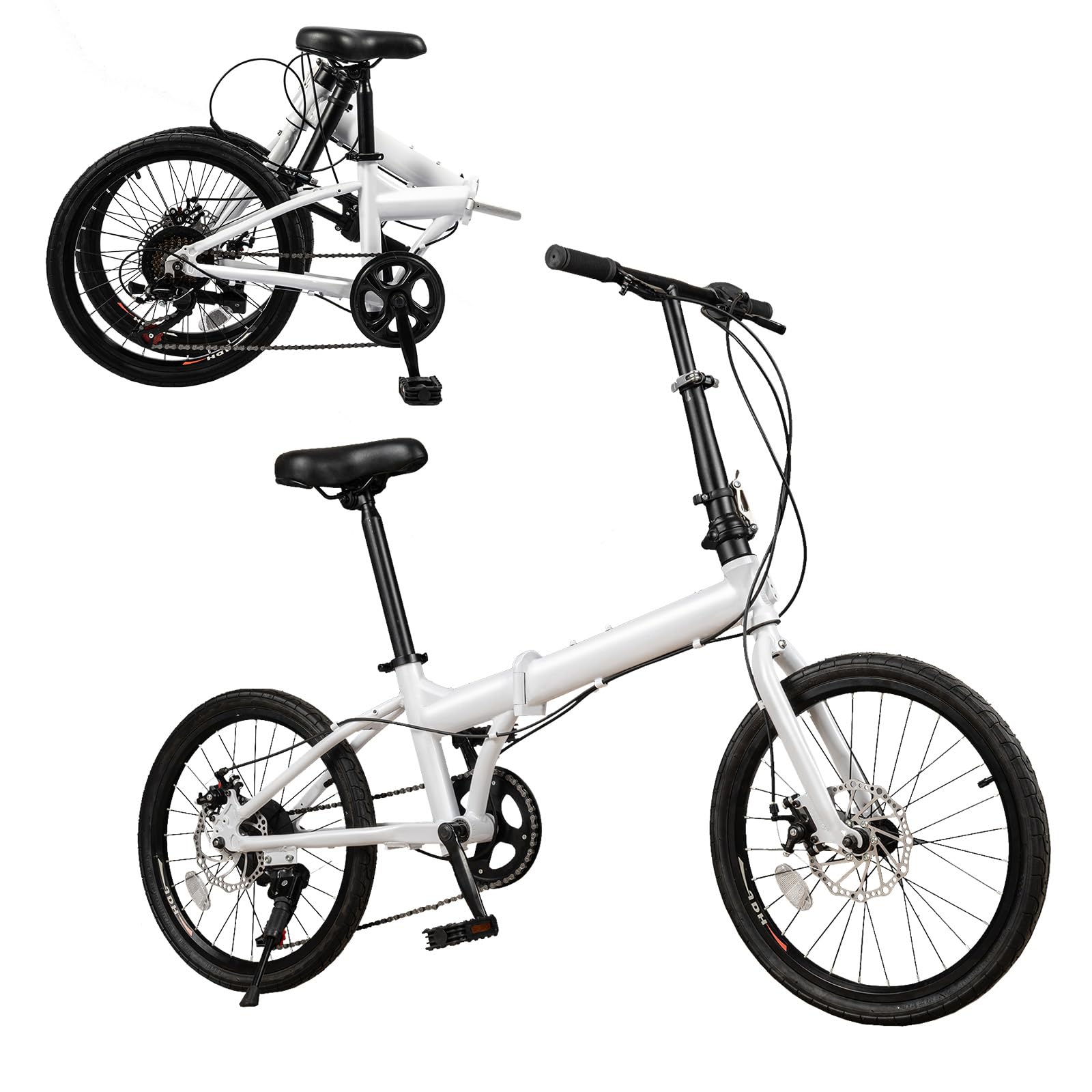 20 Inch Folding Bike for Adults - 7 Speed Shimano Gear System, Adjustable Height Commuter Bicycle for Men & Women - Perfect for Urban Commuting, Camping Trips & RV Travel