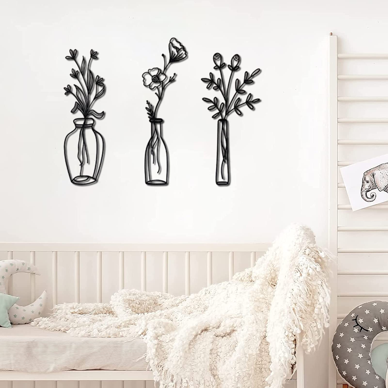 Ylight 3-Piece Metal Wall Art Vase Set - Elegant Flower in Vase Wall Decor for Living Room, Kitchen, Bedroom & Bathroom - Perfect Housewarming Gift & Home Decor for Wall Art Lovers | Great for Modern Farmhouse, Boho Chic & Contemporary Interior Design Styles