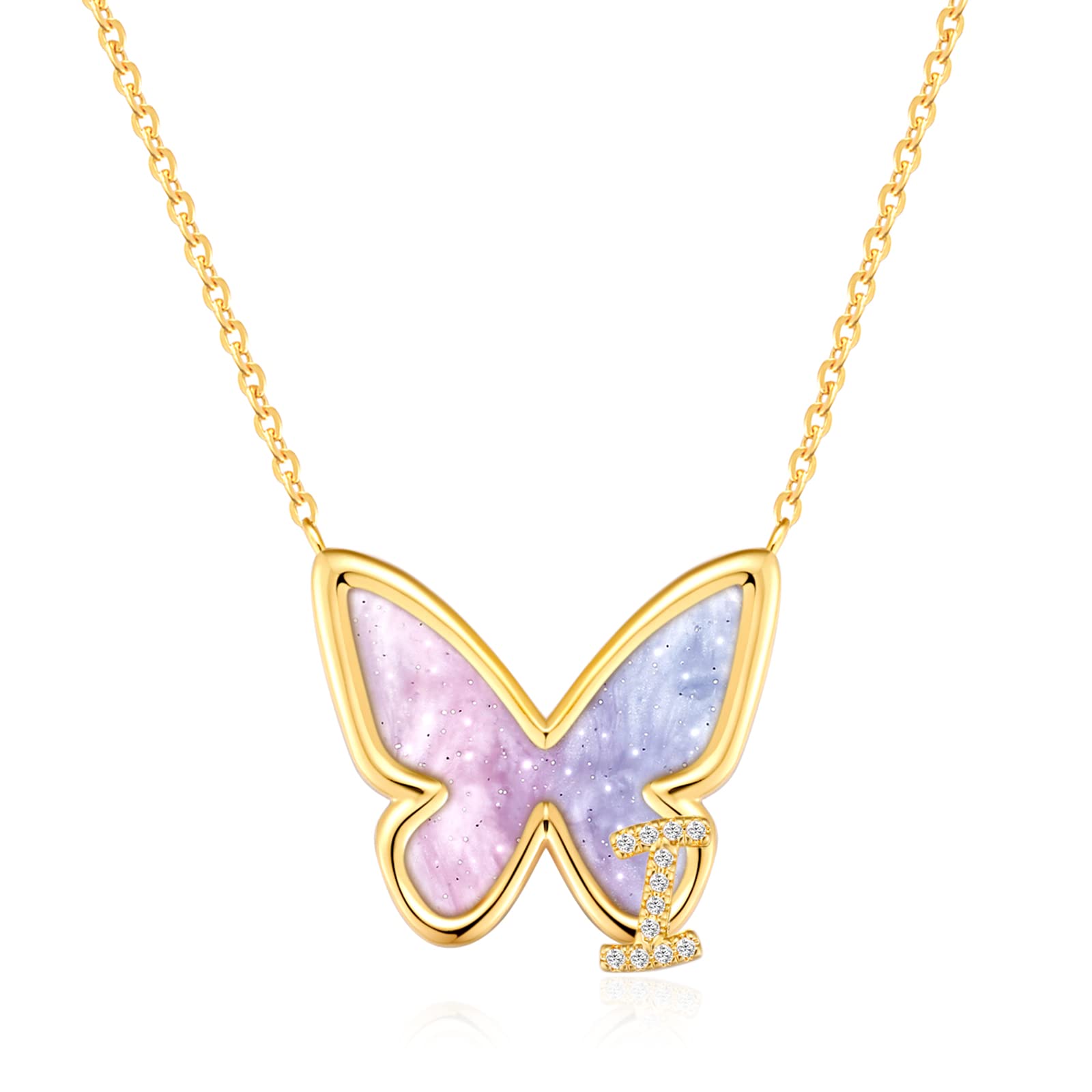 FONKUP Butterfly Initial Necklace - 14K Gold Plated Personalized Name Pendant, Trendy Women's Jewelry Gift for Birthday, Anniversary & Valentine's Day | Cute Butterfly Charm Necklace for Everyday Wear & Special Occasions