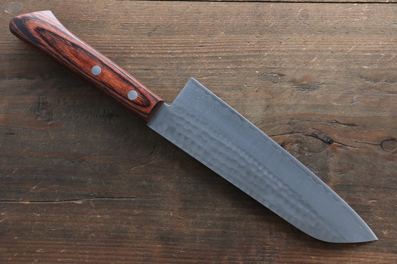 Premium Kunihira VG1 Hammered Santoku Knife 170mm with Mahogany Handle - Japanese Kitchen Knife for Slicing, Dicing & Chopping Vegetables, Meat & Fish - Perfect for Home Chefs & Professional Kitchens