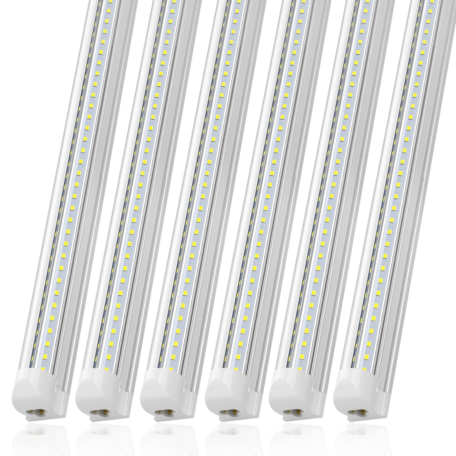 JESLED 8FT LED Shop Light, 72W 6500K Cool White 9000LM High Output V-Shape T8 Linkable Tube Lights - 6 Pack for Garage, Warehouse, Workshop - Plug & Play with Clear Cover - Ideal for Industrial, Commercial & Home Workspaces