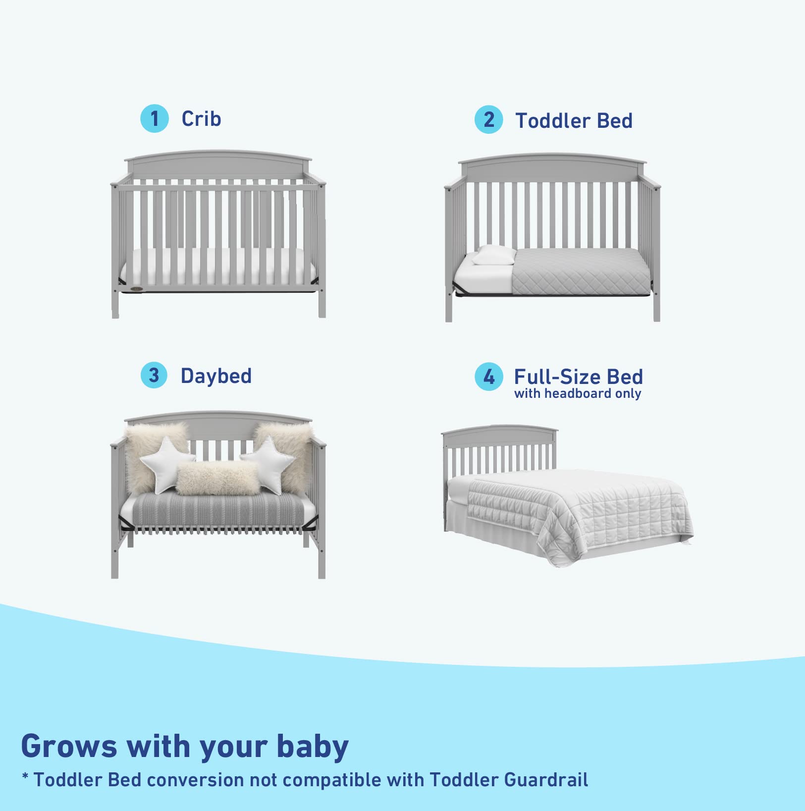 Graco Benton 5-in-1 Convertible Baby Crib in Pebble Gray – GREENGUARD Gold Certified, Converts to Toddler Bed, Daybed & Full Size Bed, Fits Standard Crib Mattress – Perfect for Nursery, Kids Room & Growing Families