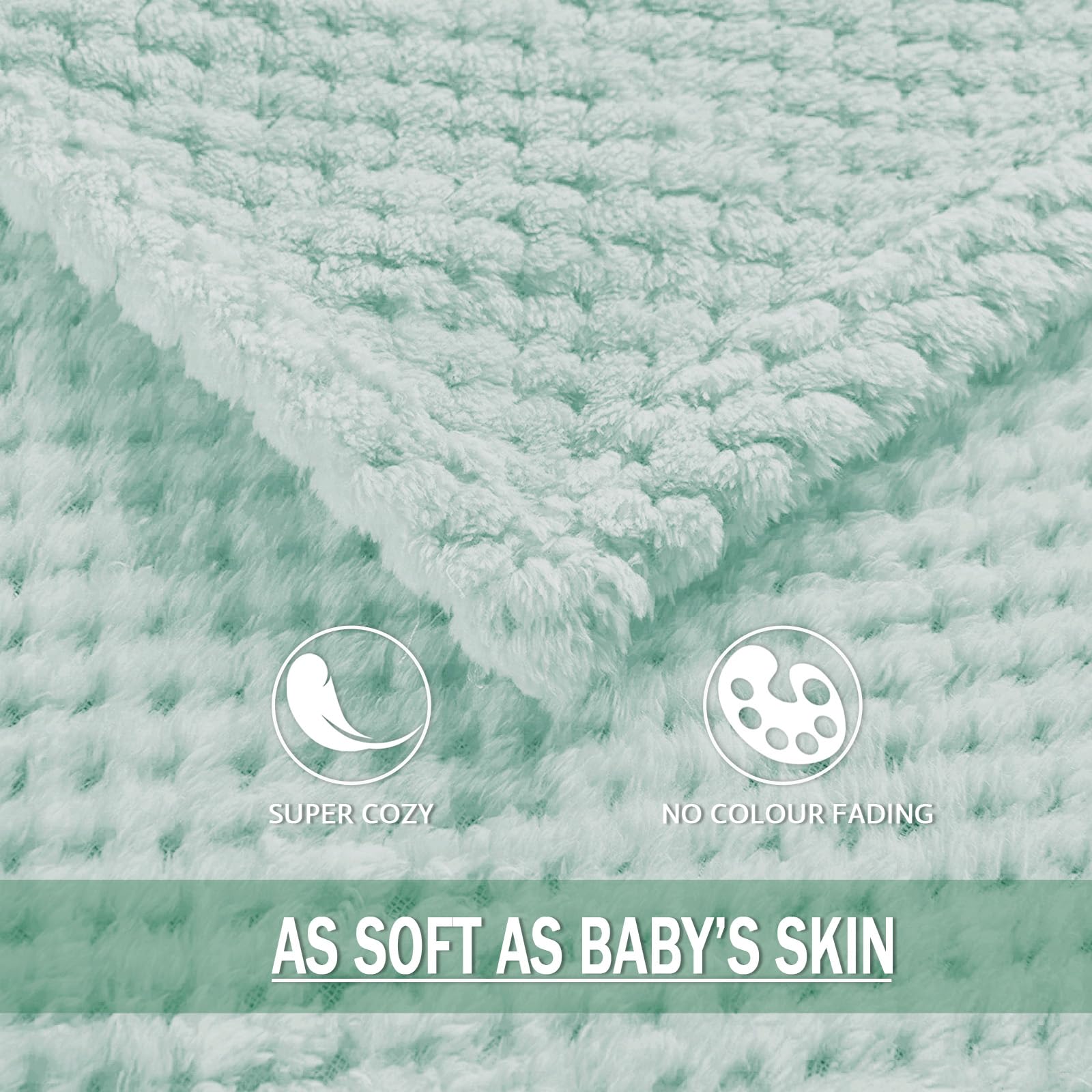 Exclusive Fleece Blend Queen Size Bed Blanket - Super Soft & Warm Waffle Textured Blanket for Couch, Sofa & Bed - Cozy, Fuzzy & Lightweight Throw (Mint Green, 90x90 Inches) - Perfect for Winter Nights, Movie Time & Home Decor