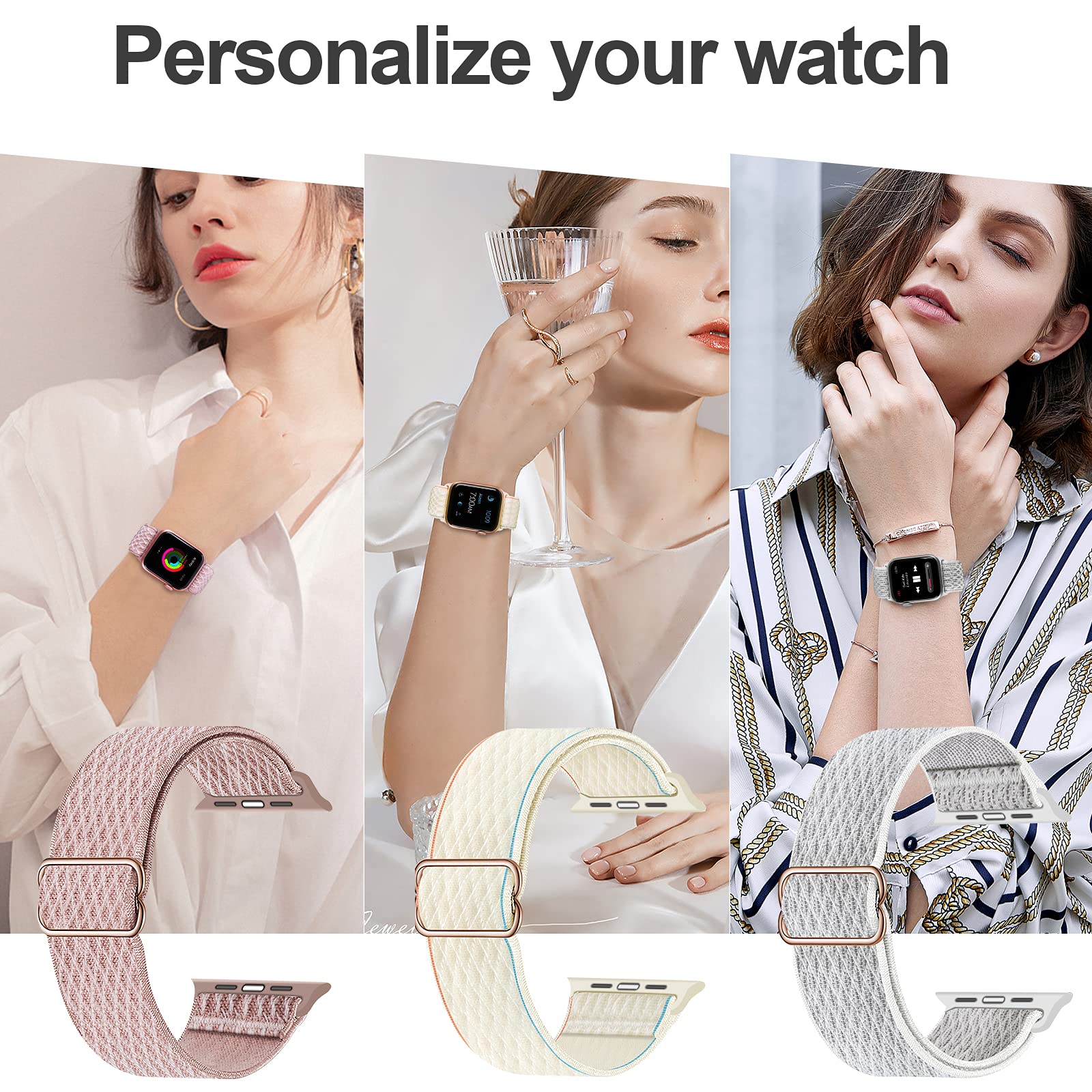 Stretchy Nylon Solo Loop Bands for Apple Watch 38mm/40mm/41mm/42mm - Compatible with Series 10, SE & More - Adjustable Braided Sport Strap for Women & Men (3 Pack) - Perfect for Workouts, Running & Everyday Wear