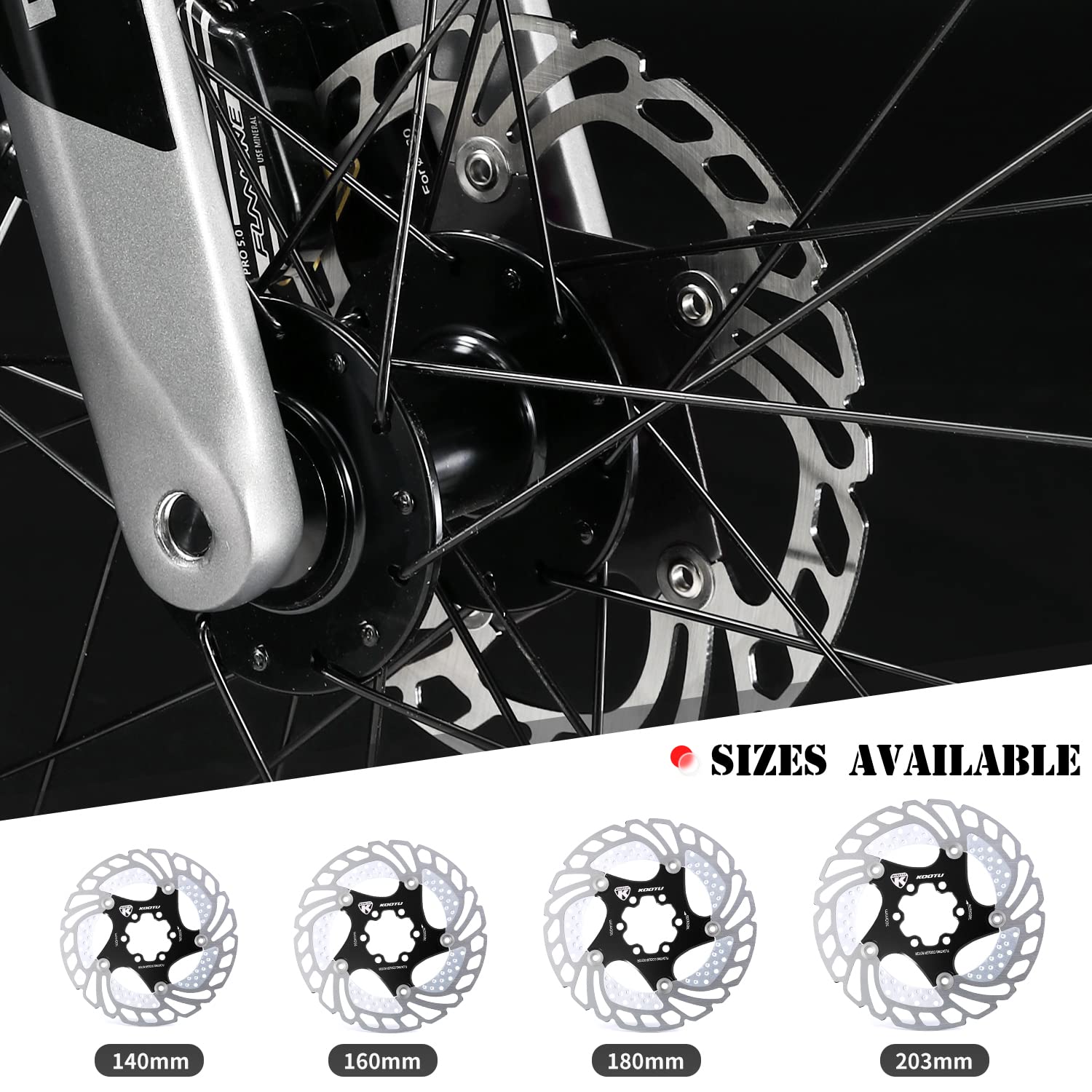 KOOTU 6-Bolt Bike Disc Brake Rotor 160-203mm - MTB, Road & BMX Cycling