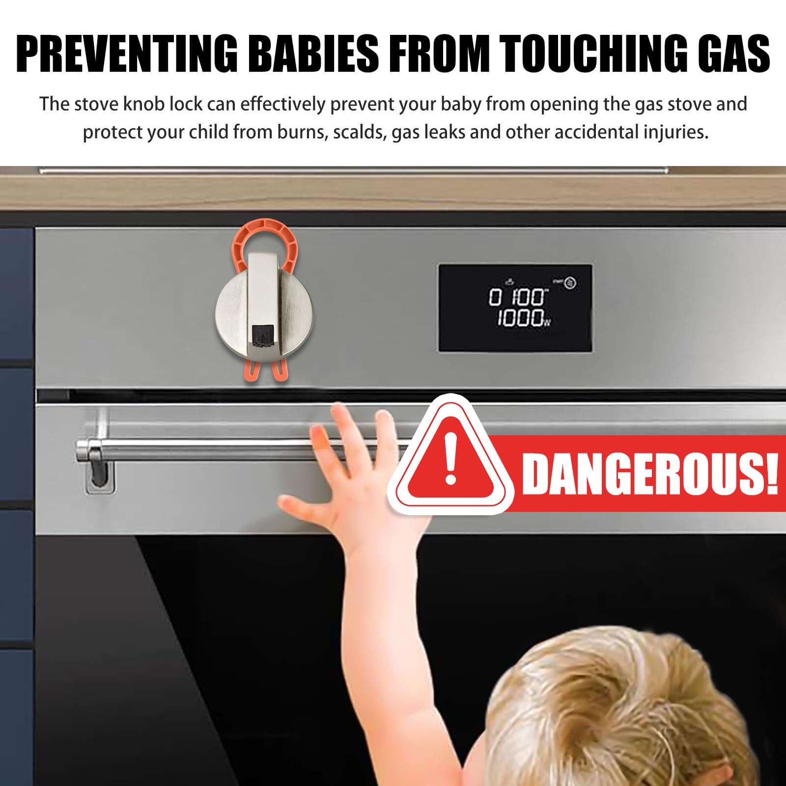 Gas Stove Knob Safety Locks - 5 Pack Child & Pet Proof Oven Knob Covers - Heat Resistant Kitchen Safety Accessories for Toddlers & Pets - Orange (Perfect for Baby Proofing & Pet Safety in Homes with Gas Ranges)