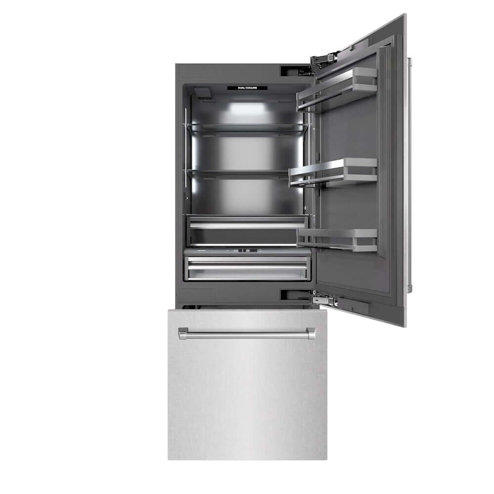 ZLINE 30-Inch Built-In Bottom Freezer Refrigerator - 16.1 cu.ft Capacity, Water Dispenser & Ice Maker, Satin Stainless Steel Exterior with Graphite Gray Interior (GRBIV SN 30) - Perfect for Modern Kitchens, Restaurants, and Open-Concept Living Spaces