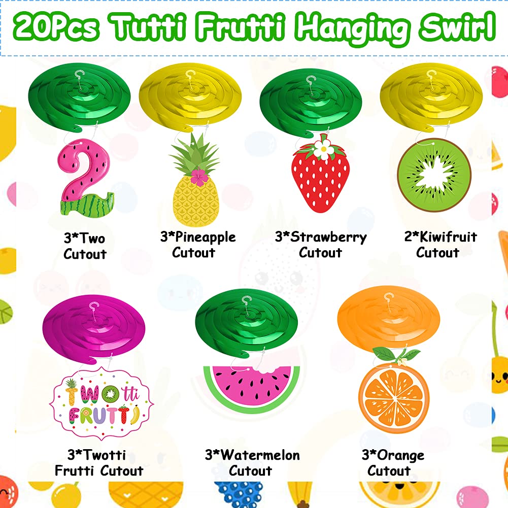 Twotti Frutti Birthday Decorations Set - Tropical Fruit Themed Party Supplies with Pineapple, Watermelon, Strawberry & Orange Hanging Swirls | Perfect for 2nd Birthday Parties, Summer Celebrations & Tropical Theme Events