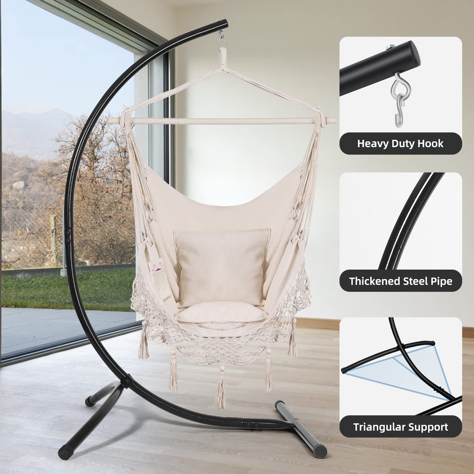 GOUTIME Hammock Chair Stand Only - Heavy Duty 350 LB Capacity Hanging Chair Stand Frame for Indoor & Outdoor Swing Egg Chairs - Perfect for Patio, Garden, Balcony & Backyard Relaxation