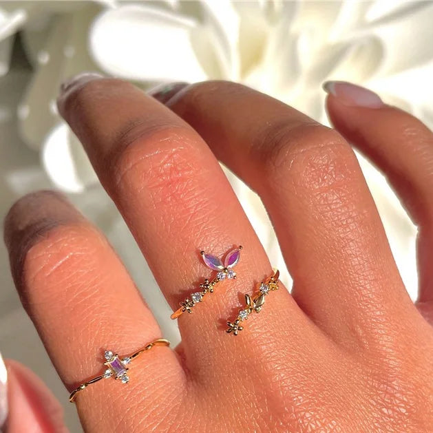 Sweet Romance Butterfly Flower Open Ring - Elegant Adjustable Fashion Jewelry for Women | Perfect for Weddings, Dates & Special Occasions | R2306