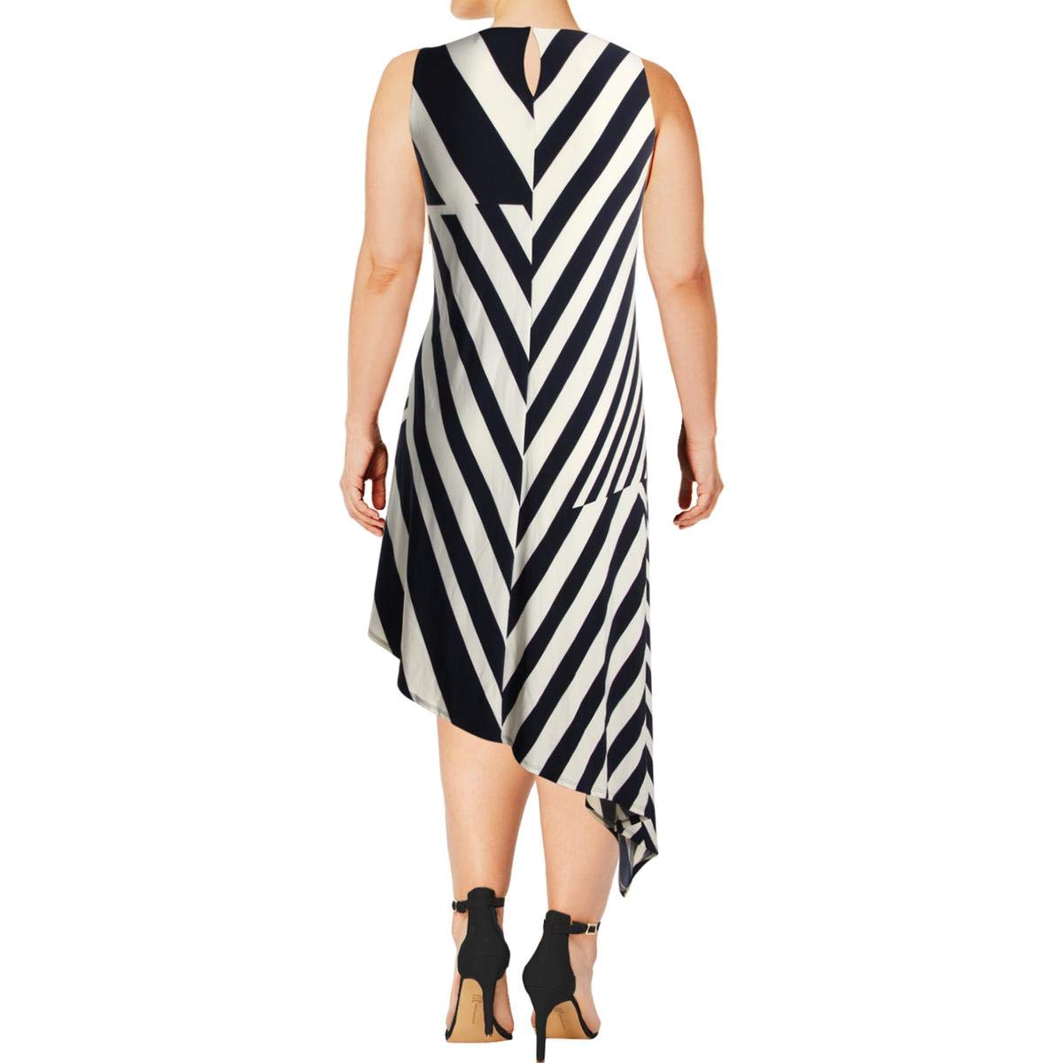 Lauren Ralph Lauren Women's Navy Striped Sleeveless Midi Dress | Casual Summer Dress for Beach, Office & Date Night