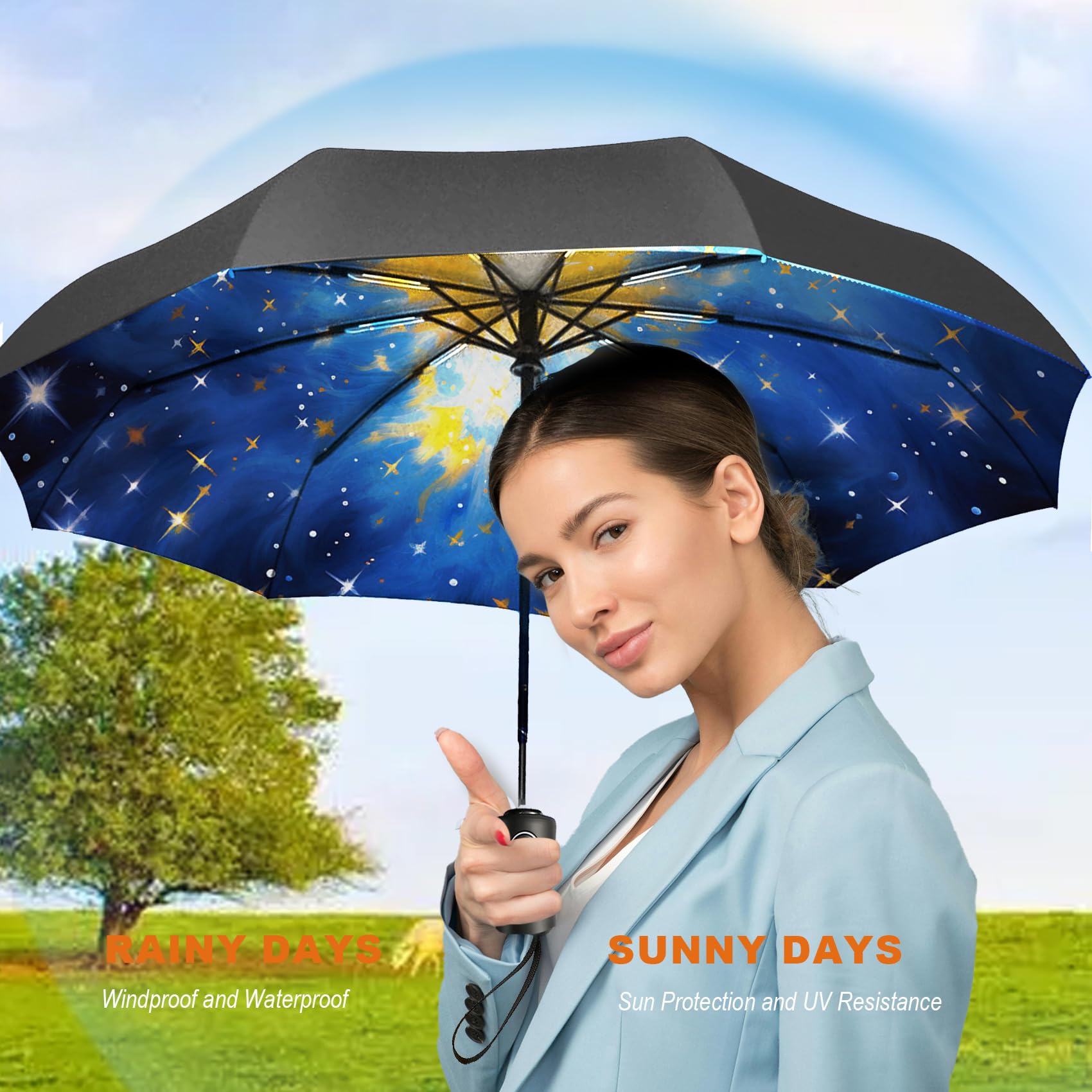 SIEPASA Windproof Reverse Folding Umbrella - Compact Automatic Travel Umbrella for Rain & Sun Protection - Perfect for Commuting, Walking Dogs & Outdoor Activities - Ideal for Women & Men