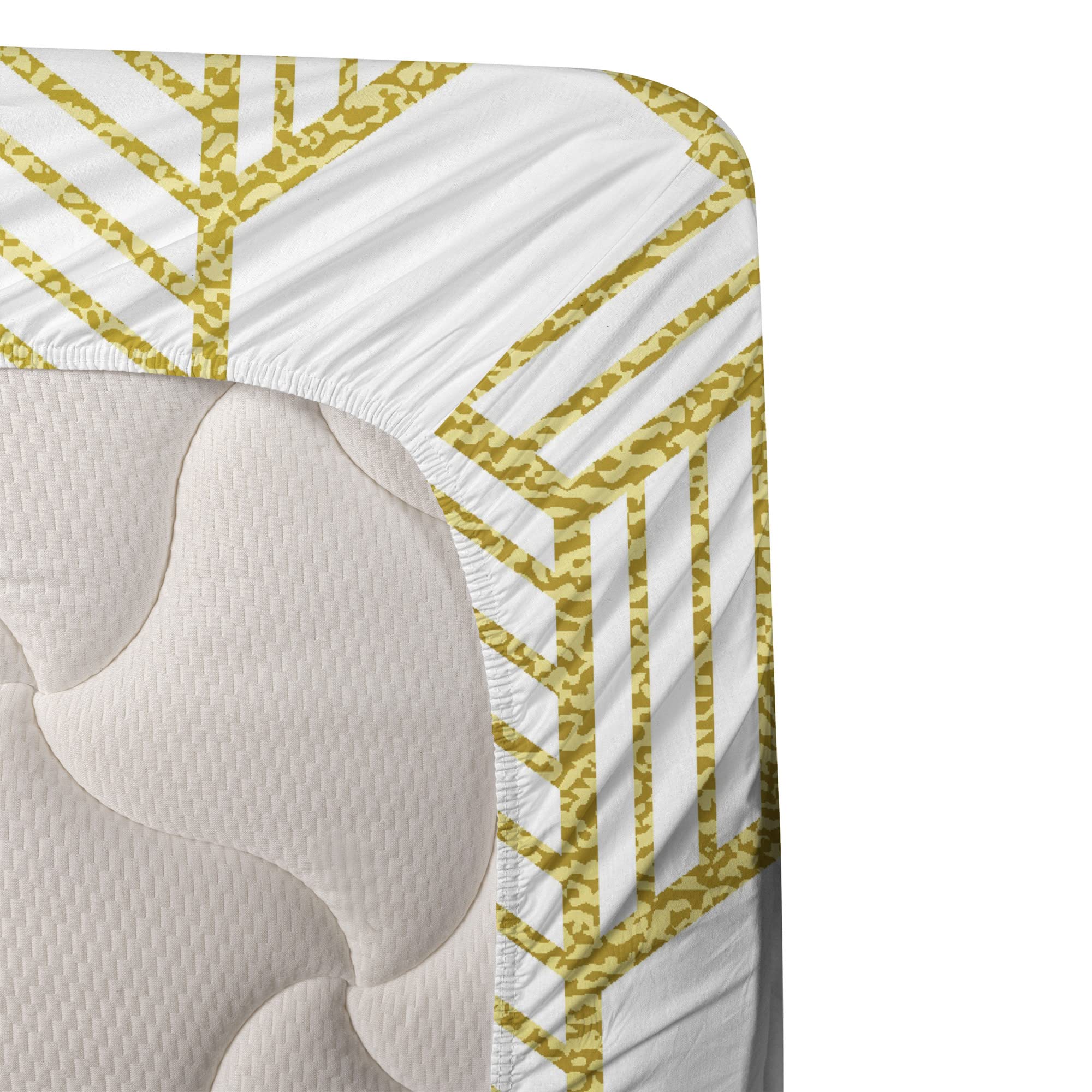 Ambesonne Geometric Bed Sheet Set - Contemporary Hexagonal Stripes Design, 4-Piece King Size Bedding with Fitted Sheet, Flat Sheet & Pillowcases in Yellow & White | Perfect for Modern Bedrooms, Guest Rooms & Dorm Decor