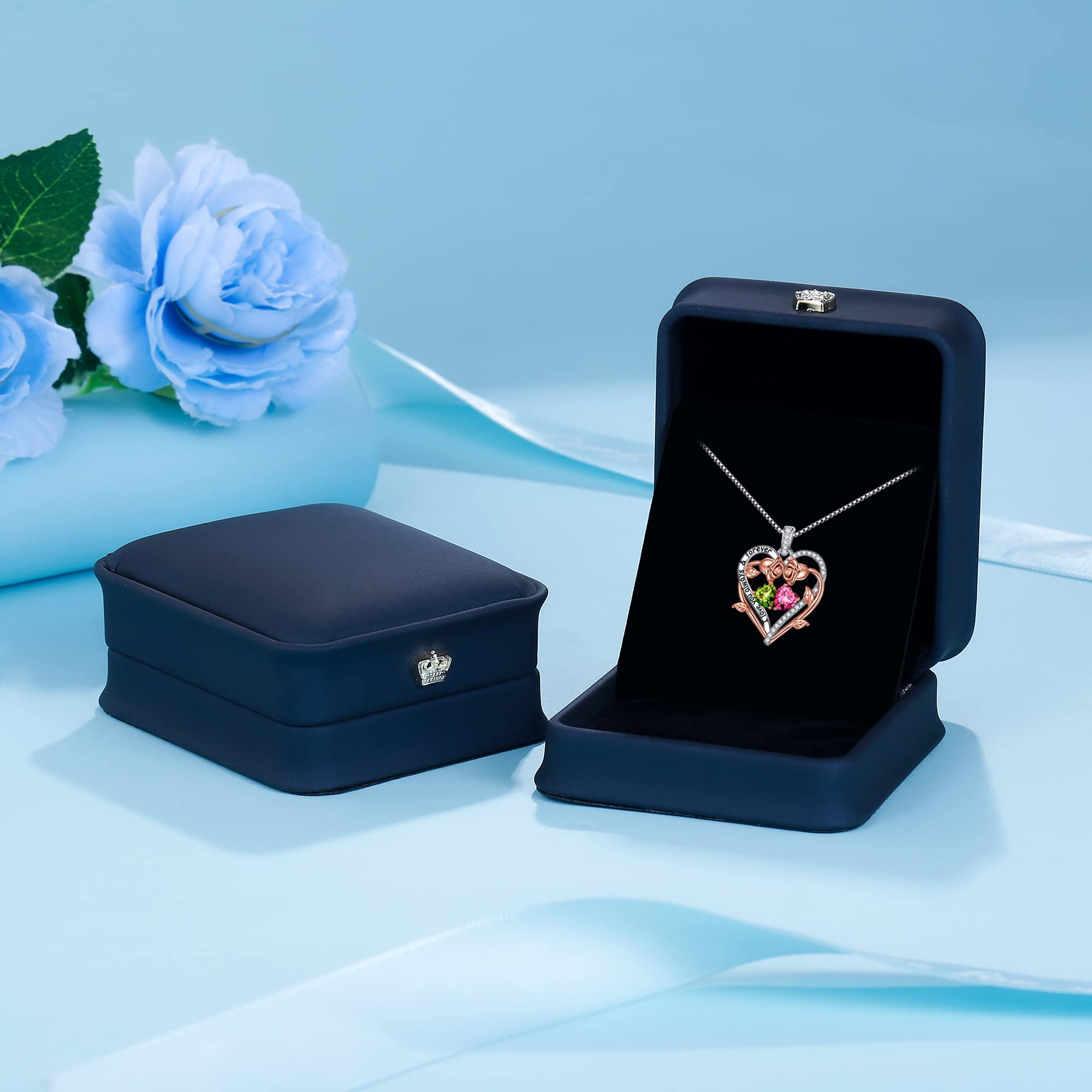 Rose Heart Double Birthstone Necklace for Women - Personalized Jewelry Gift for Wife, Girlfriend, Mom, Grandma | Birthstone Pendant for Birthday, Anniversary, Valentine's Day | Perfect for Romantic Occasions & Special Celebrations