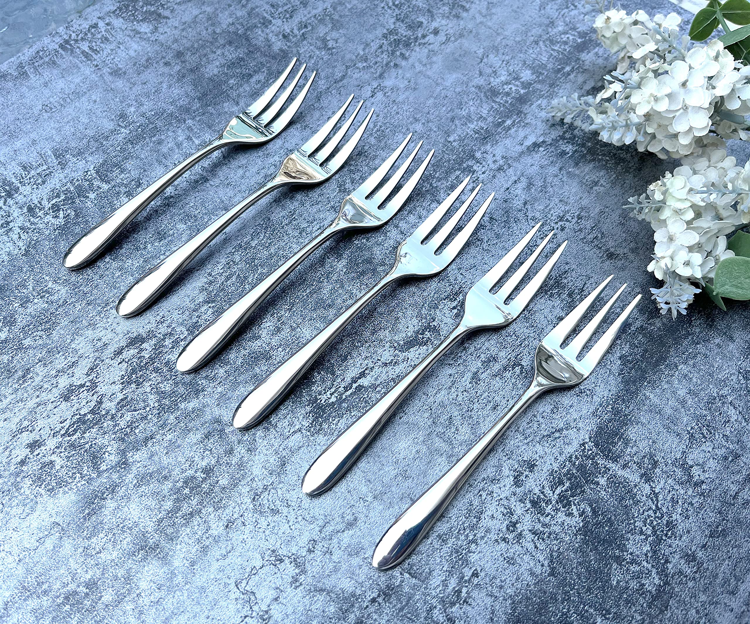Premium 5-Inch Stainless Steel Appetizer Forks - Set of 6 | 18/10 Food-Grade Safe Mini Dessert & Cocktail Forks | Perfect for Parties, Weddings, Fruit Salads & Cake Tasting Events