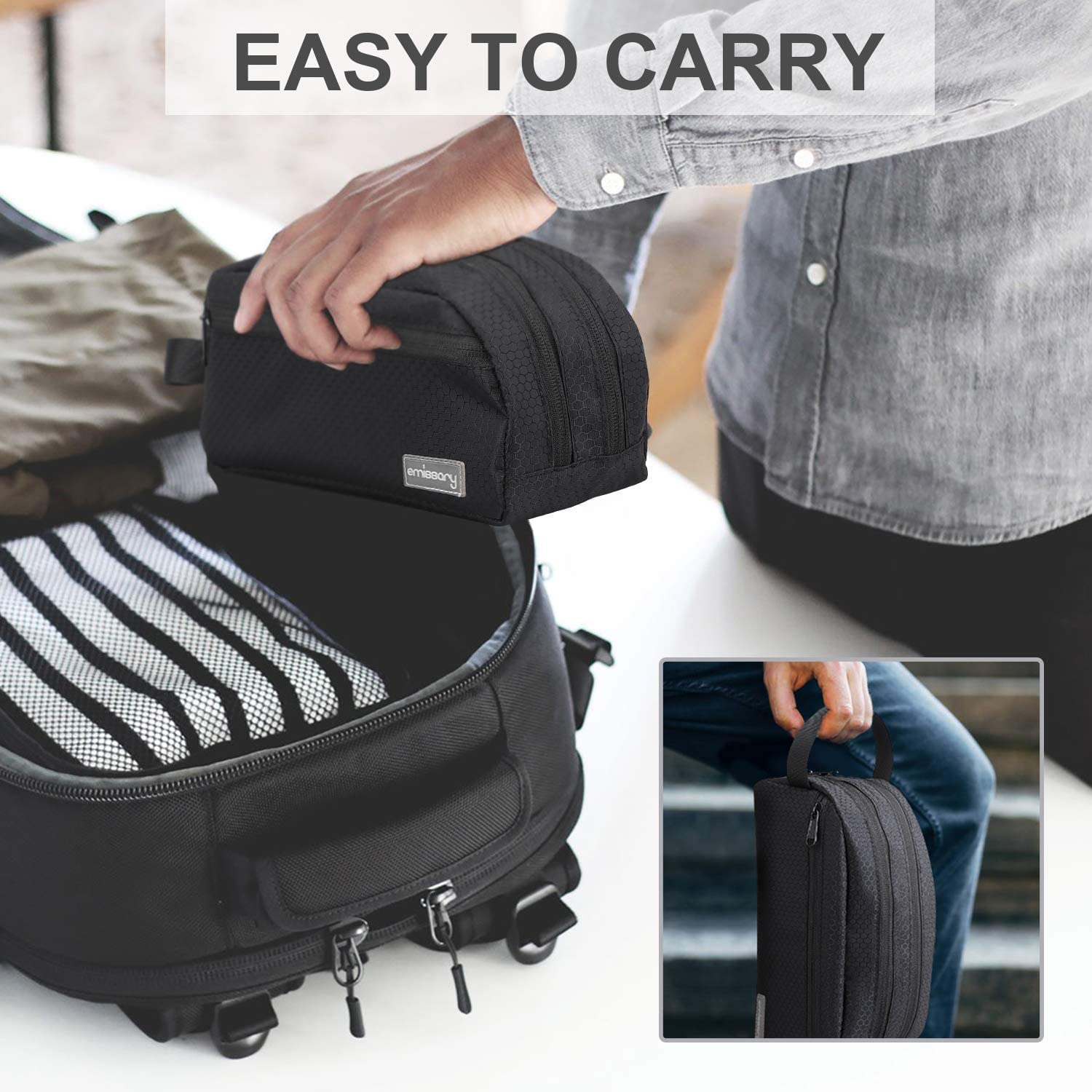 Premium Nylon Men's Toiletry Bag - Large Waterproof Shower & Travel Toiletries Organizer - Durable Dopp Kit for Men & Women - Black Water-Resistant Shaving Bag - Perfect for Camping, Gym & Business Trips