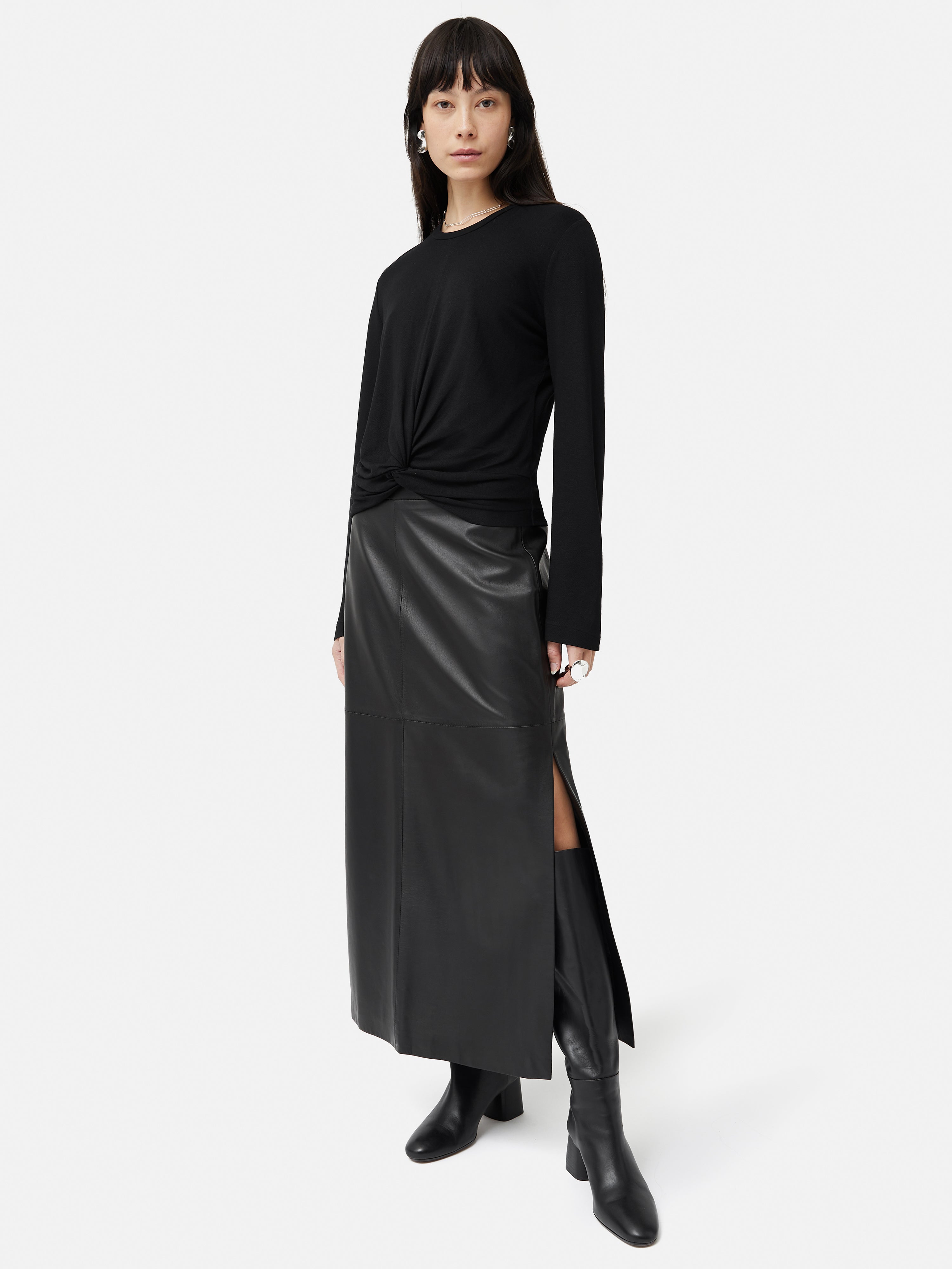 Stylish Knotted Front Long Sleeve Top for Women - Black | Casual & Office Wear | Perfect for Work, Dates & Everyday Outfits